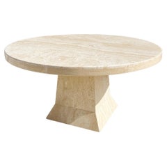 Vintage Modern Italian Travertine Round Dining Table with a Sculptural Base