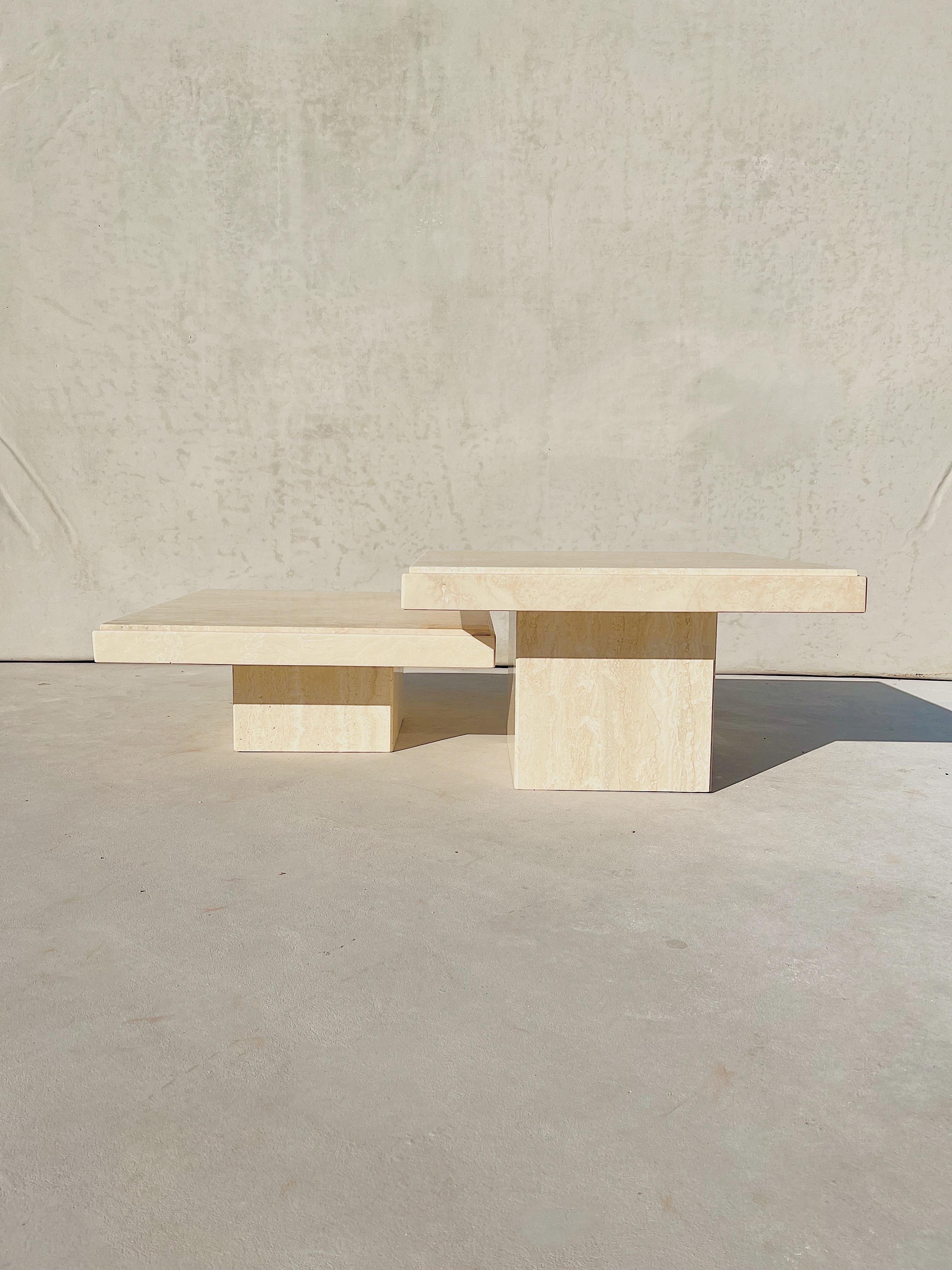 Vintage Modern Italian Travertine Square Nesting Tables, Pair at 1stDibs