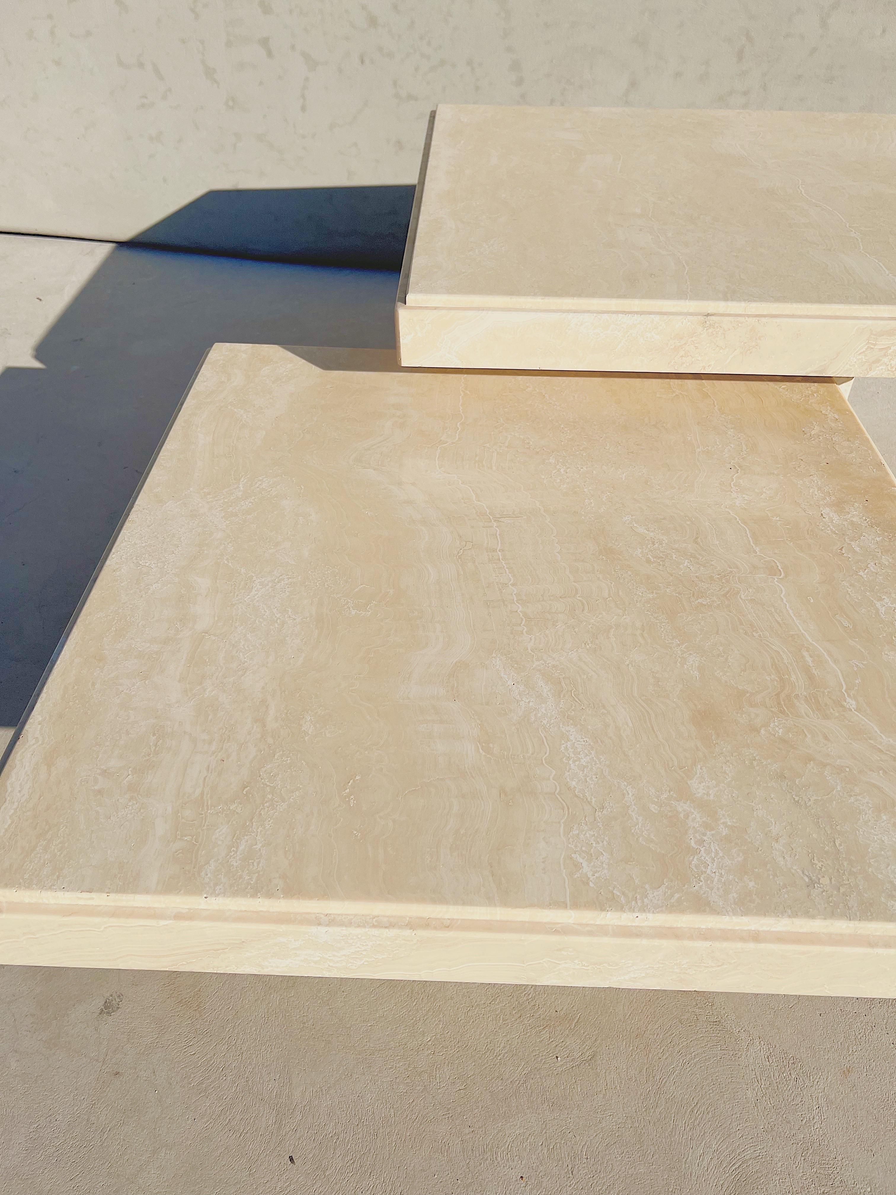 Vintage Modern Italian Travertine Square Nesting Tables, Pair at 1stDibs
