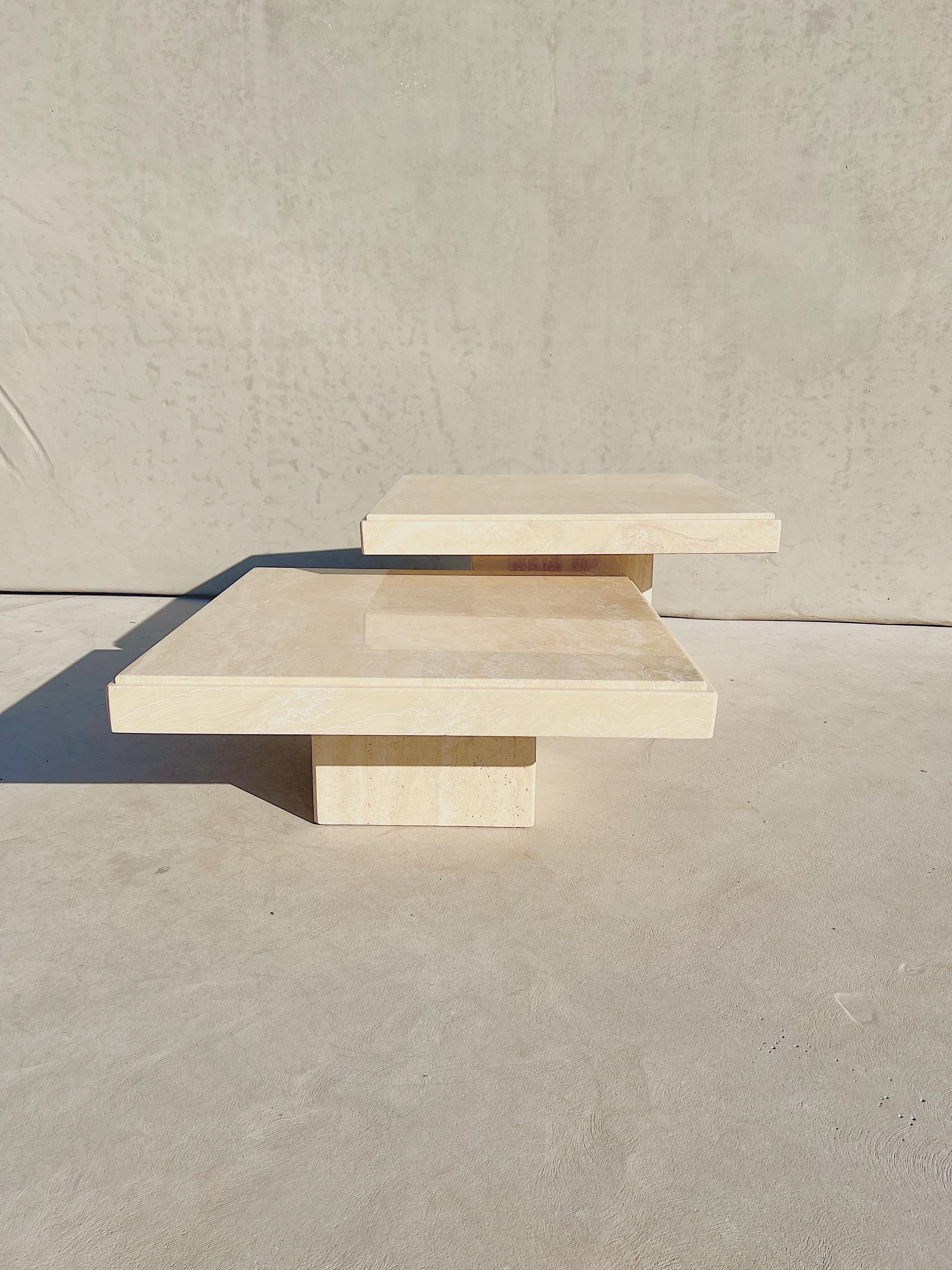Vintage Modern Italian Travertine Square Nesting Tables, Pair at 1stDibs