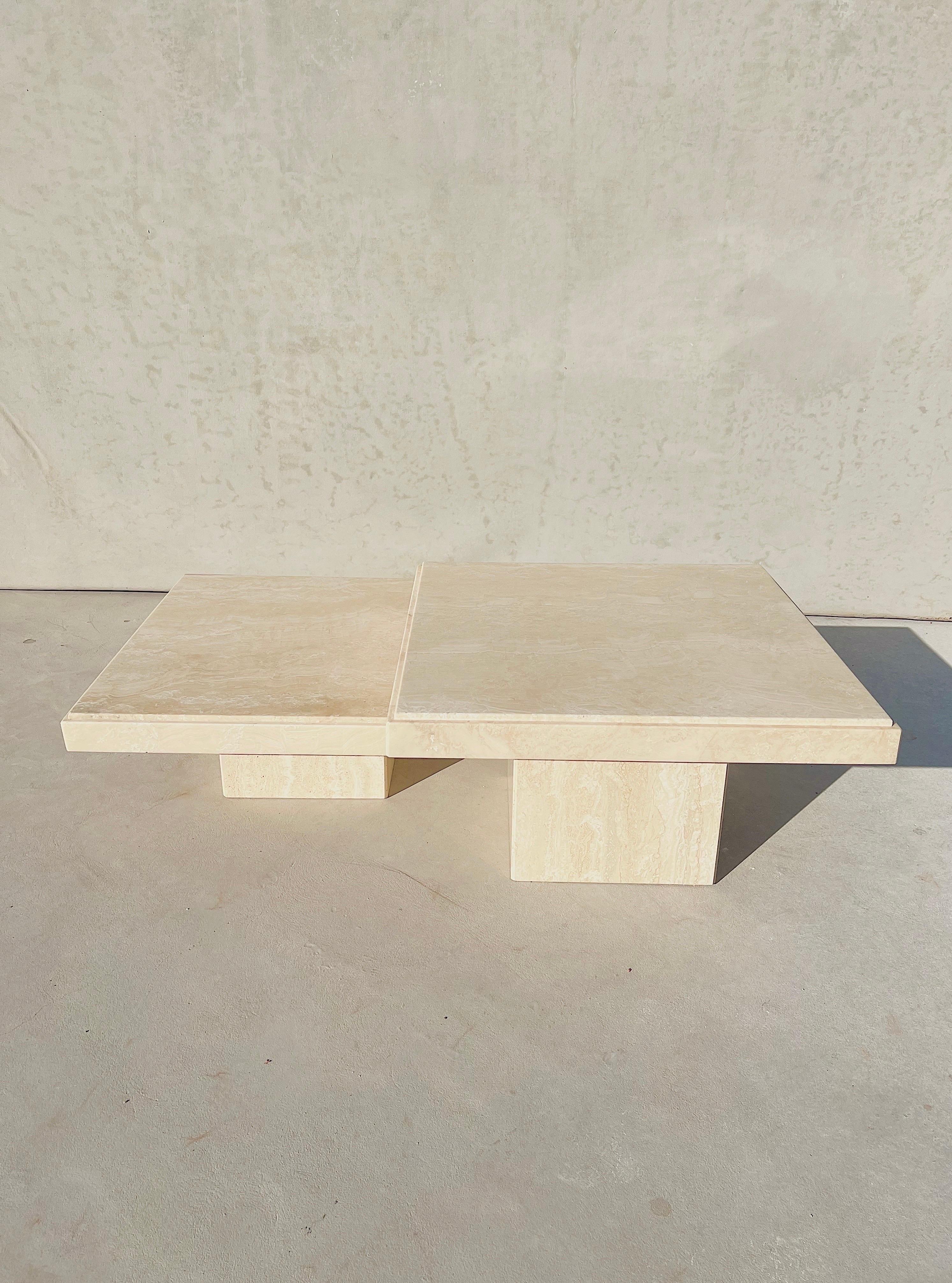 Vintage Modern Italian Travertine Square Nesting Tables, Pair at 1stDibs