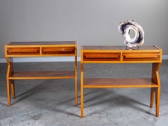 Vintage Modern Italian Walnut and Maple Console Server Table, Pair, circa 1960