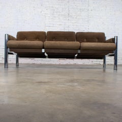 Divano con imbracatura David David, vintage e moderno, con struttura in velluto a coste larghe W. Brown e telaio cromato