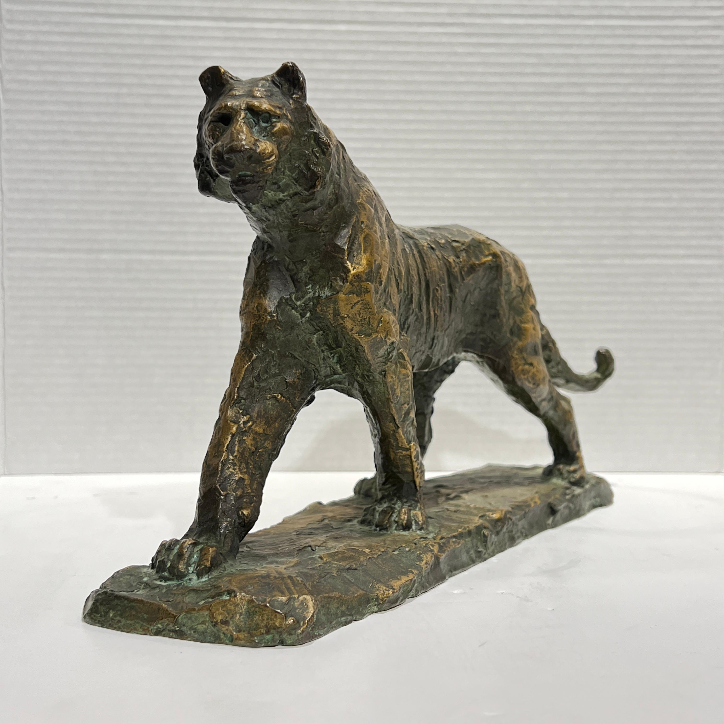 Patinated Vintage Modern Japanese Bronze Tiger Sculpture For Sale