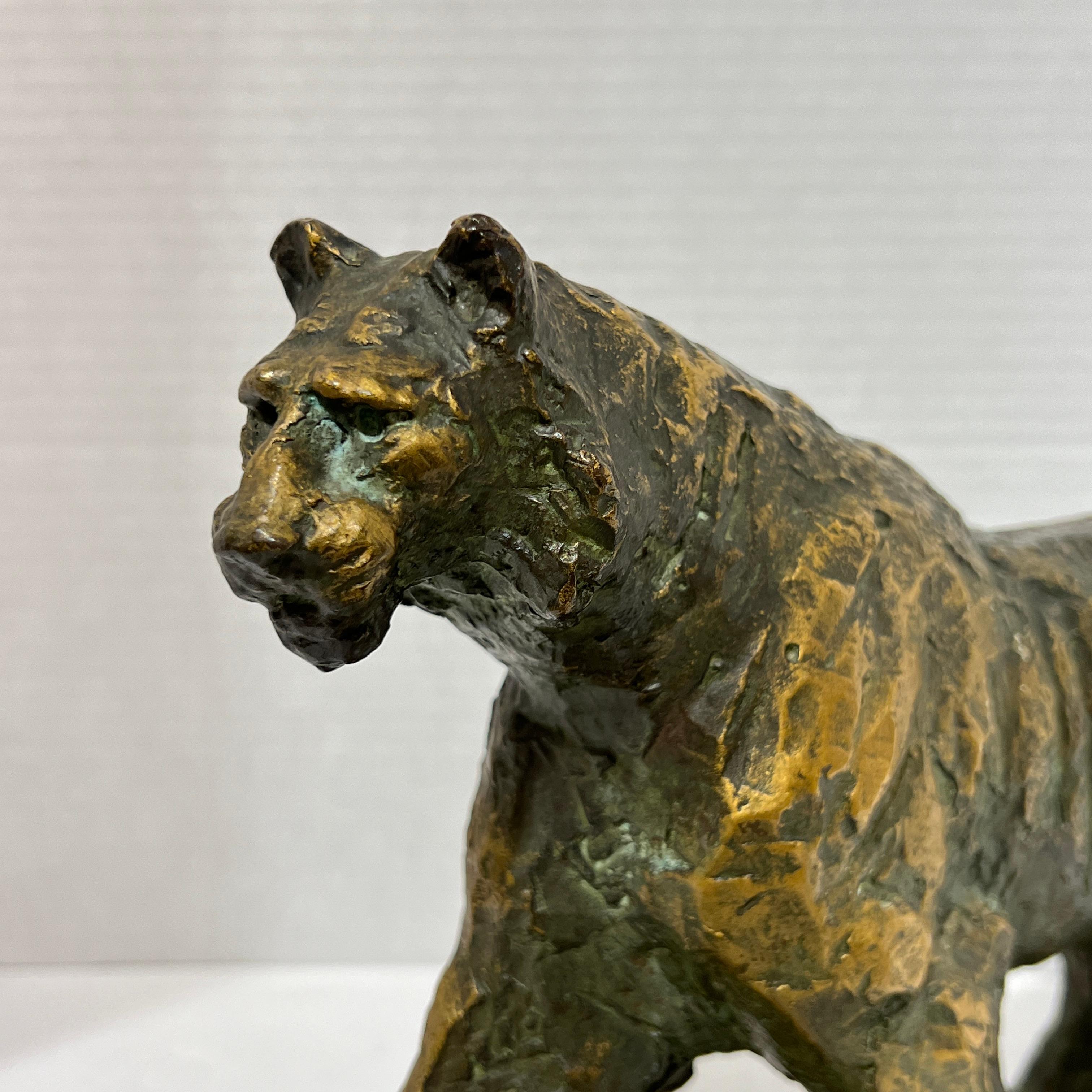 Vintage Modern Japanese Bronze Tiger Sculpture For Sale 1