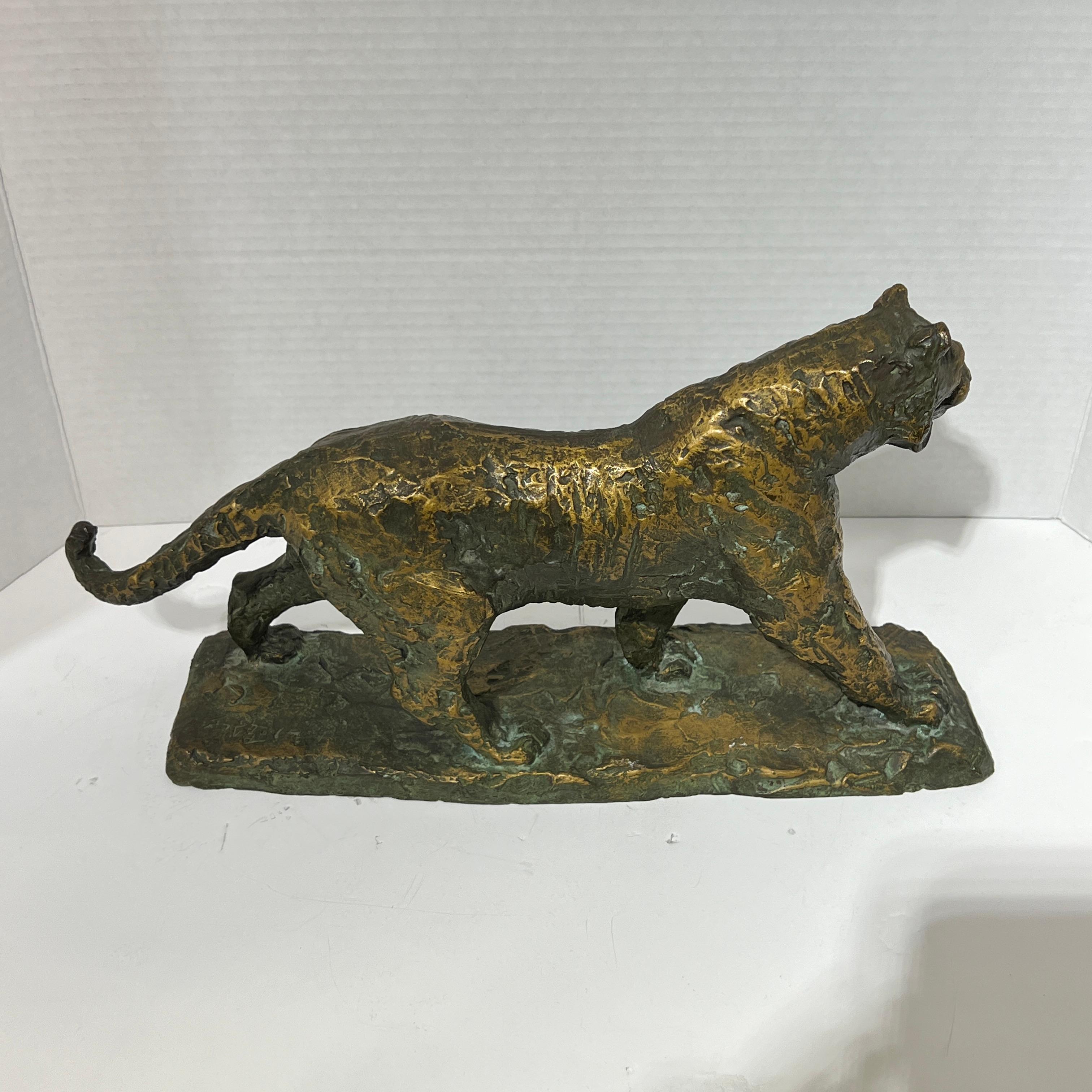 Vintage Modern Japanese Bronze Tiger Sculpture For Sale 2