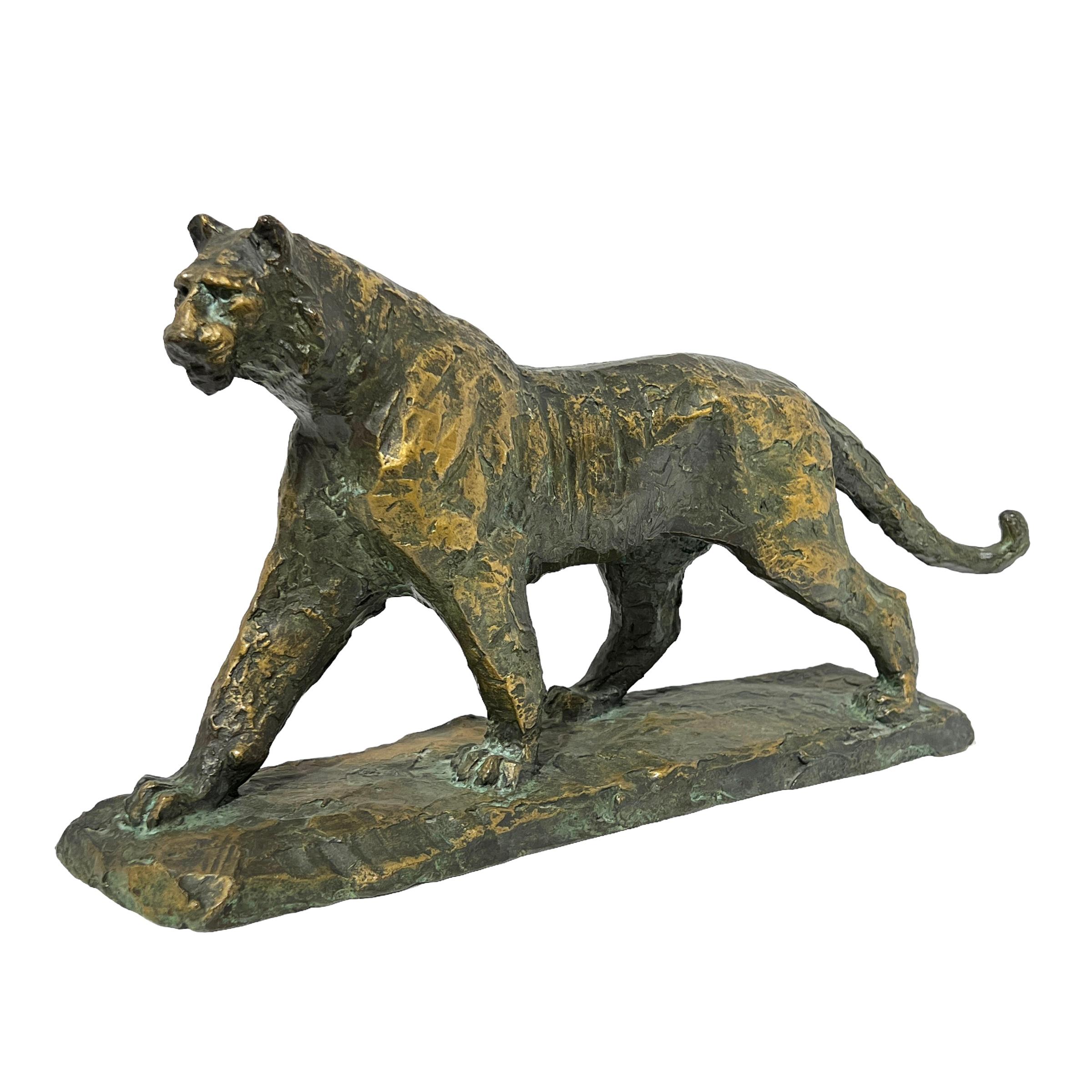 Vintage Modern Japanese Bronze Tiger Sculpture For Sale