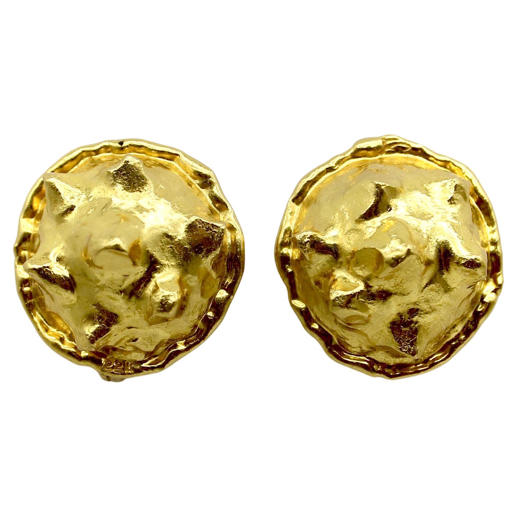 Vintage Modern Jean Mahie 22K Gold Earrings  For Sale