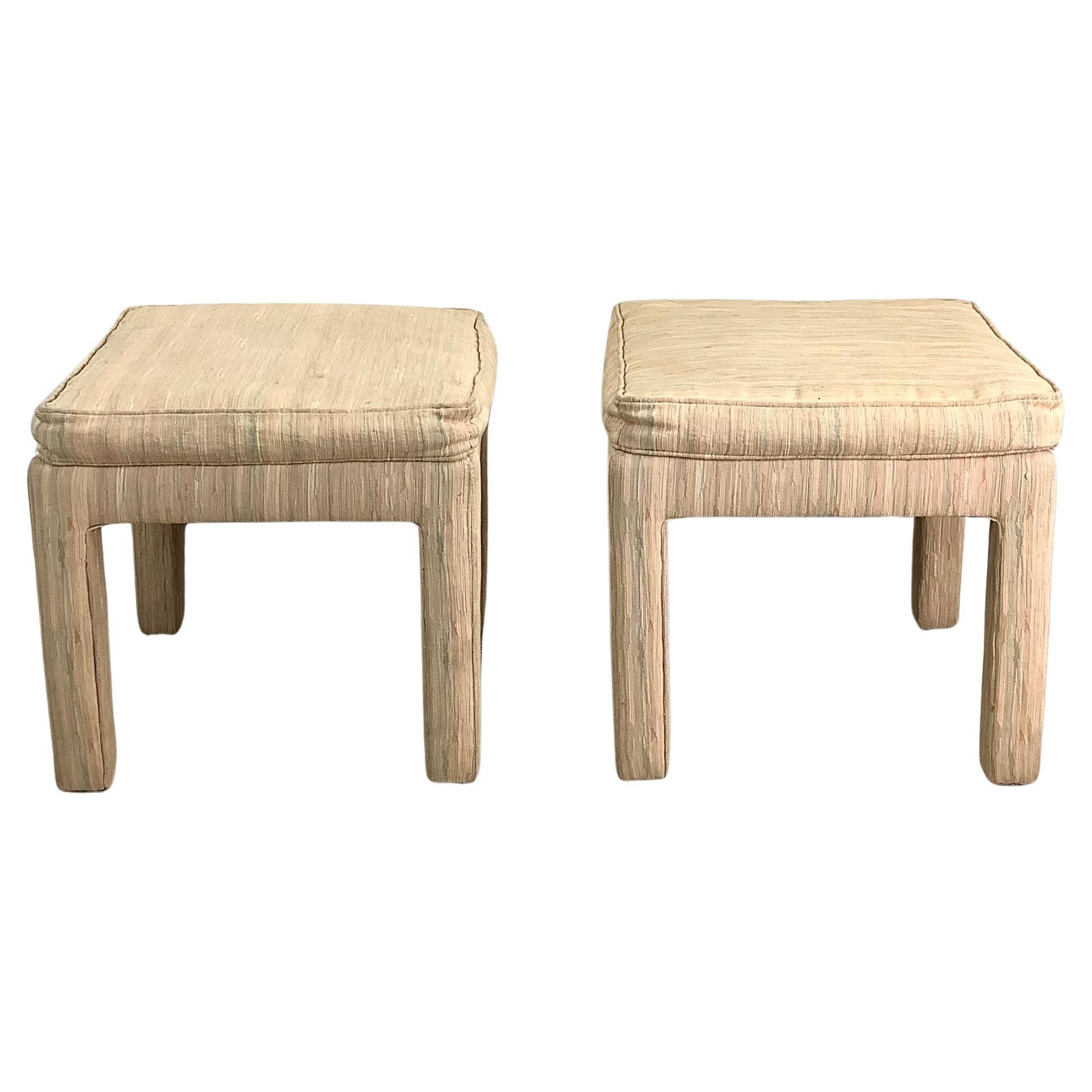 Vintage Modern Karl Springer–Style Upholstered Stools – A Matched Pair For Sale
