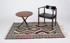 Vintage Modern Kilim in Blue and Rose Tones