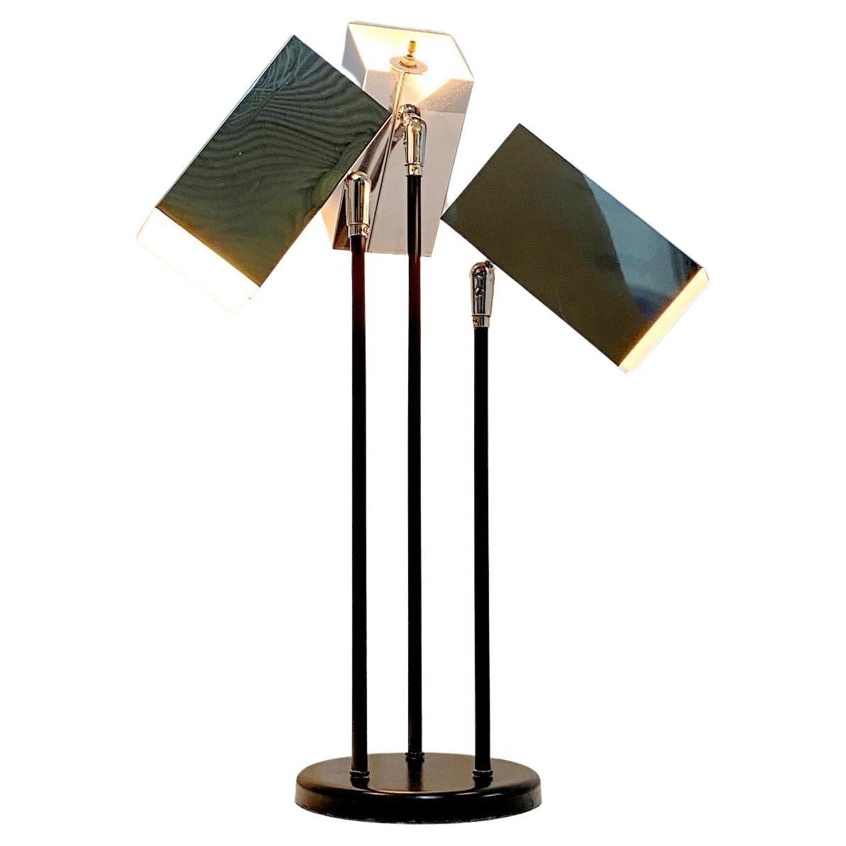 Koch & Lowy lampe de bureau/de table moderne vintage à trois bras en chrome, années 1970 en vente