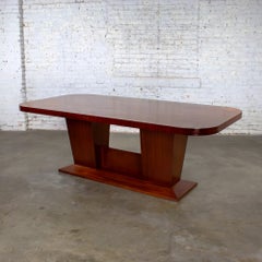 Vintage Modern Large Custom Mahogany Dining Table w/Double Pedestal Trestle Base