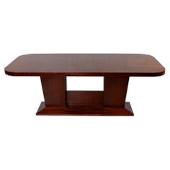 Vintage Modern Large Custom Mahogany Dining Table w/Double Pedestal Trestle Base