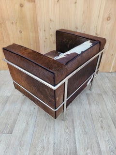 Vintage Modern Le Corbusier Style Chrome Tubular Frame Cube Club Chair