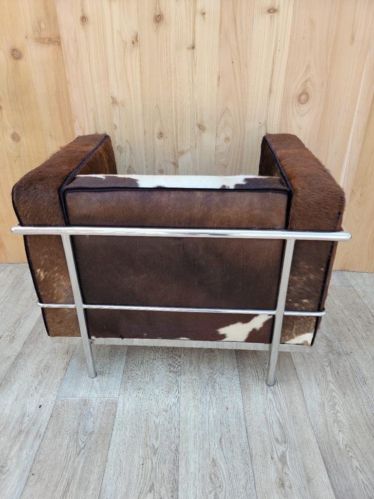 Hand-Crafted Vintage Modern Le Corbusier Style Chrome Tubular Frame Cube Club Chair
