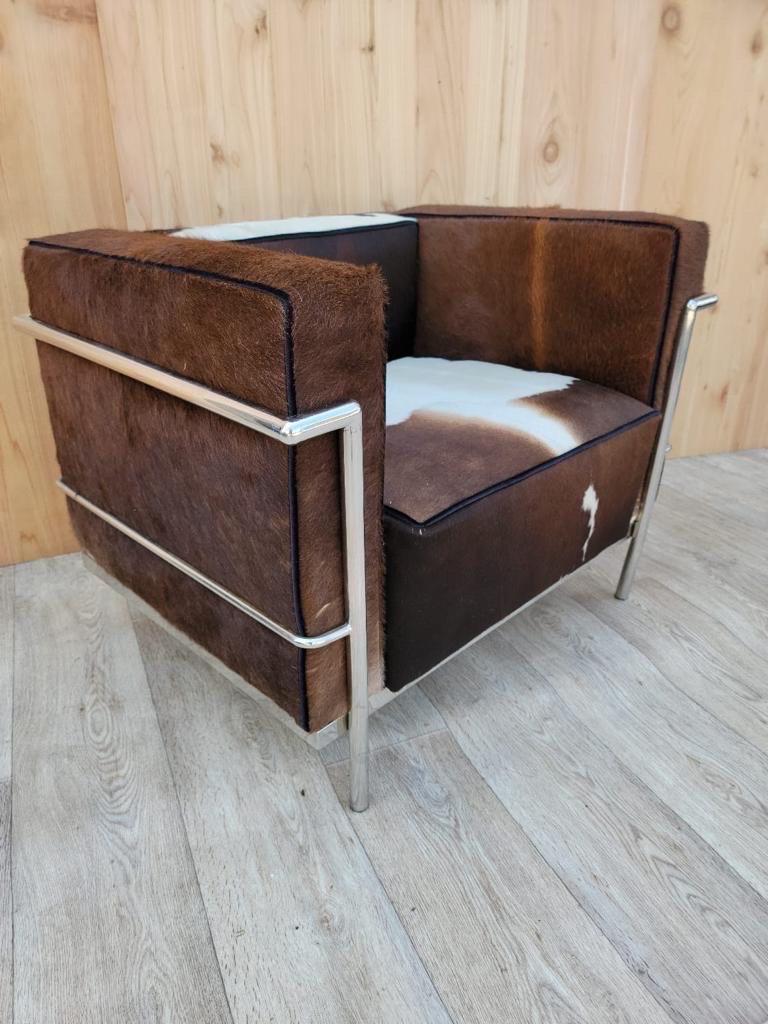 Vintage Modern Le Corbusier Style Chrome Tubular Frame Cube Club Chair In Good Condition In Chicago, IL