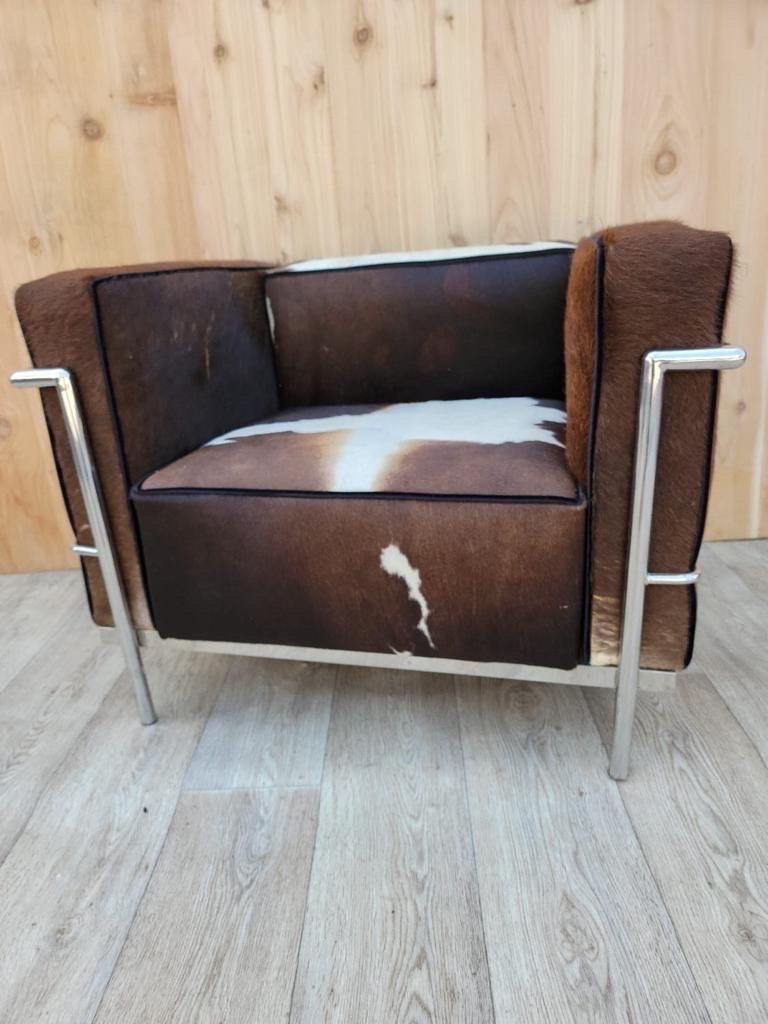 Vintage Modern Le Corbusier Style Chrome Tubular Frame Cube Club Chair 1