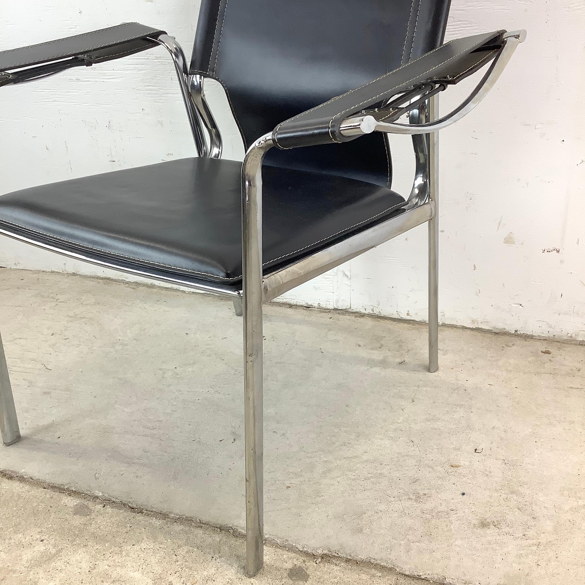 Fauteuil club vintage moderne en cuir et chrome après Mart Stam en vente 3