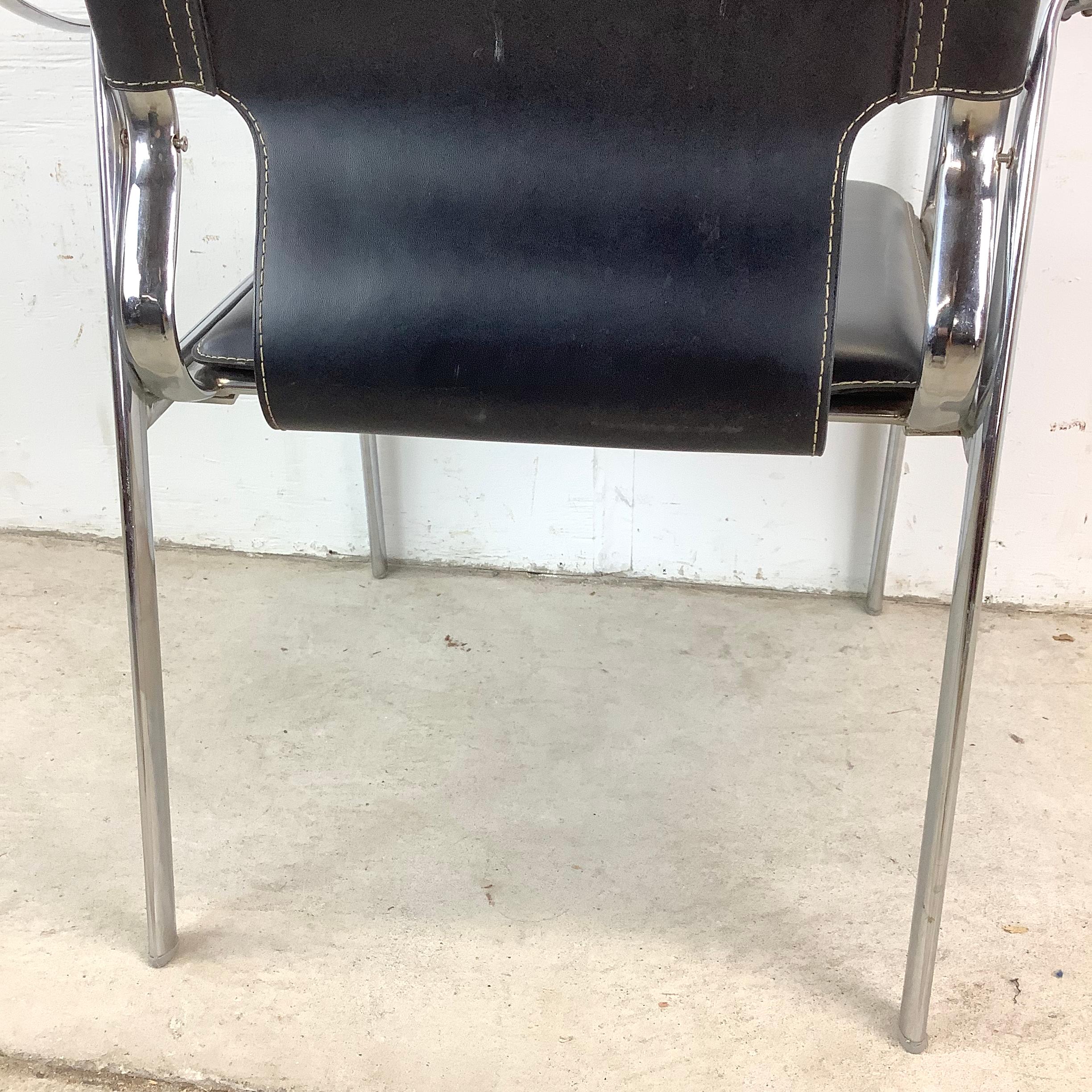 Fauteuil club vintage moderne en cuir et chrome après Mart Stam en vente 6