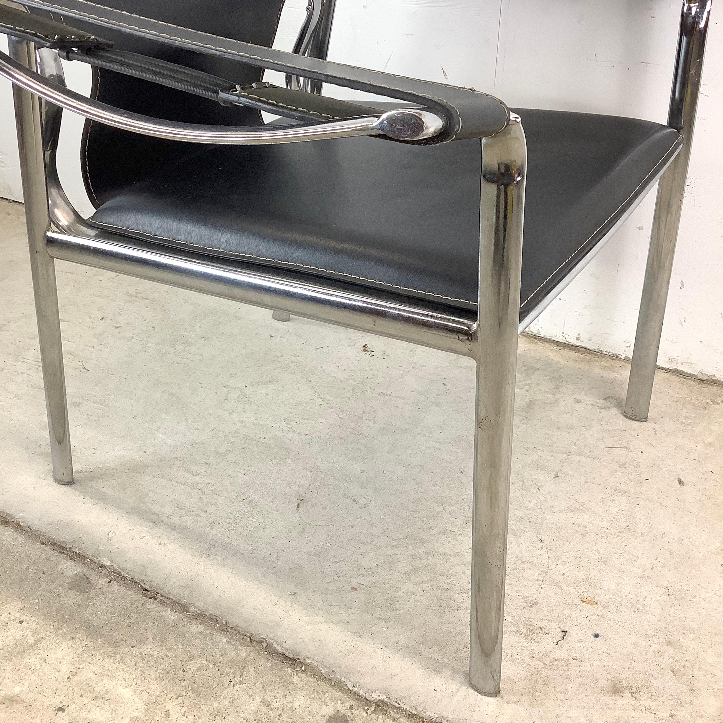 Fauteuil club vintage moderne en cuir et chrome après Mart Stam en vente 9