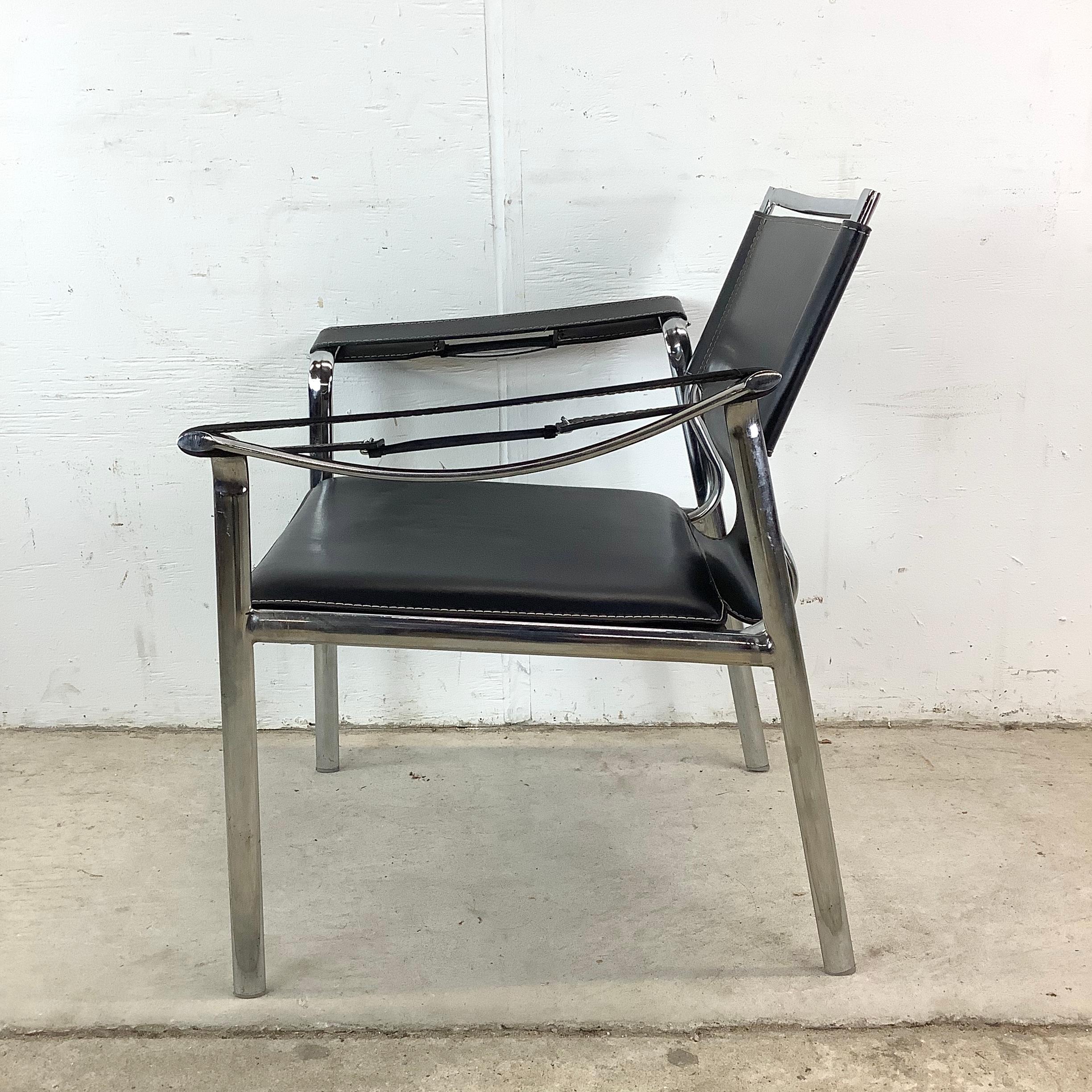 Bauhaus Fauteuil club vintage moderne en cuir et chrome après Mart Stam en vente