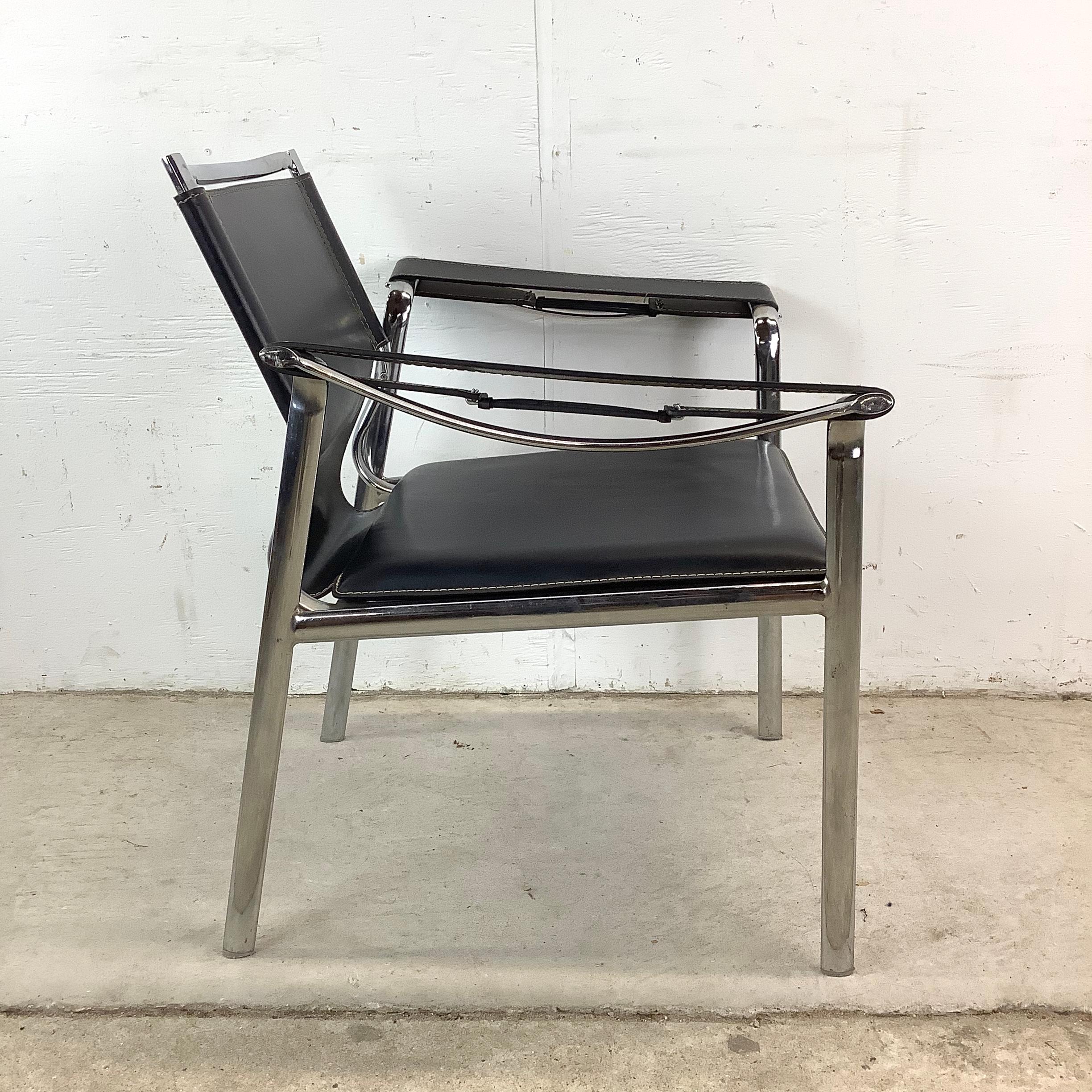 Autre Fauteuil club vintage moderne en cuir et chrome après Mart Stam en vente