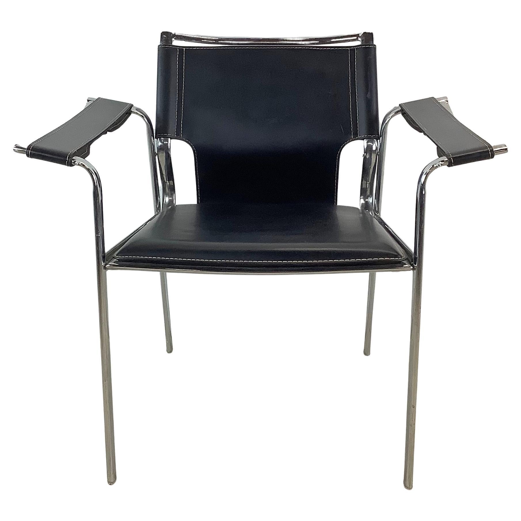 Sedia da club moderna e vintage in pelle e cromo dopo Mart Stam