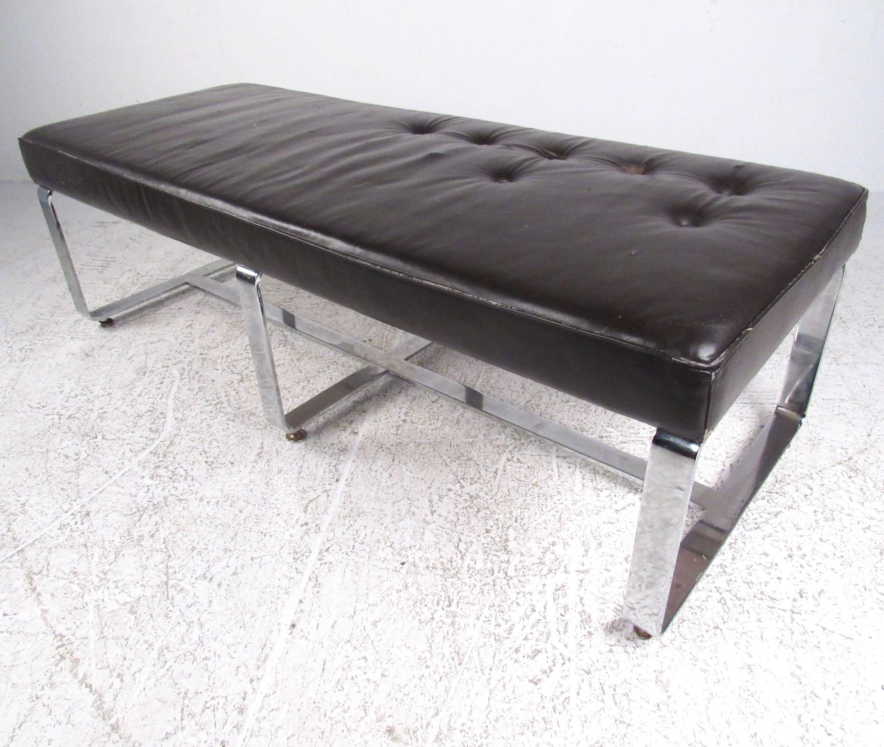 black leather and chrome frame bench