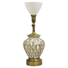 Vintage Modern Light Green Glass and Brass Painted "Strawberry" Table Lamp
