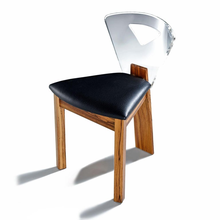 Lucite Back Zebra Wood Dining Chairs Vintage Modern With New Black Vinyl For Sale At 1stdibs