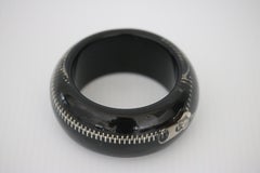 Vintage Modern Lucite Black Inset Zipper Bangle Bracelet-1970s