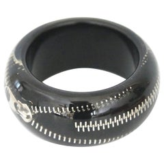 Vintage Modern Lucite Black Inset Zipper Bangle Bracelet-1970s