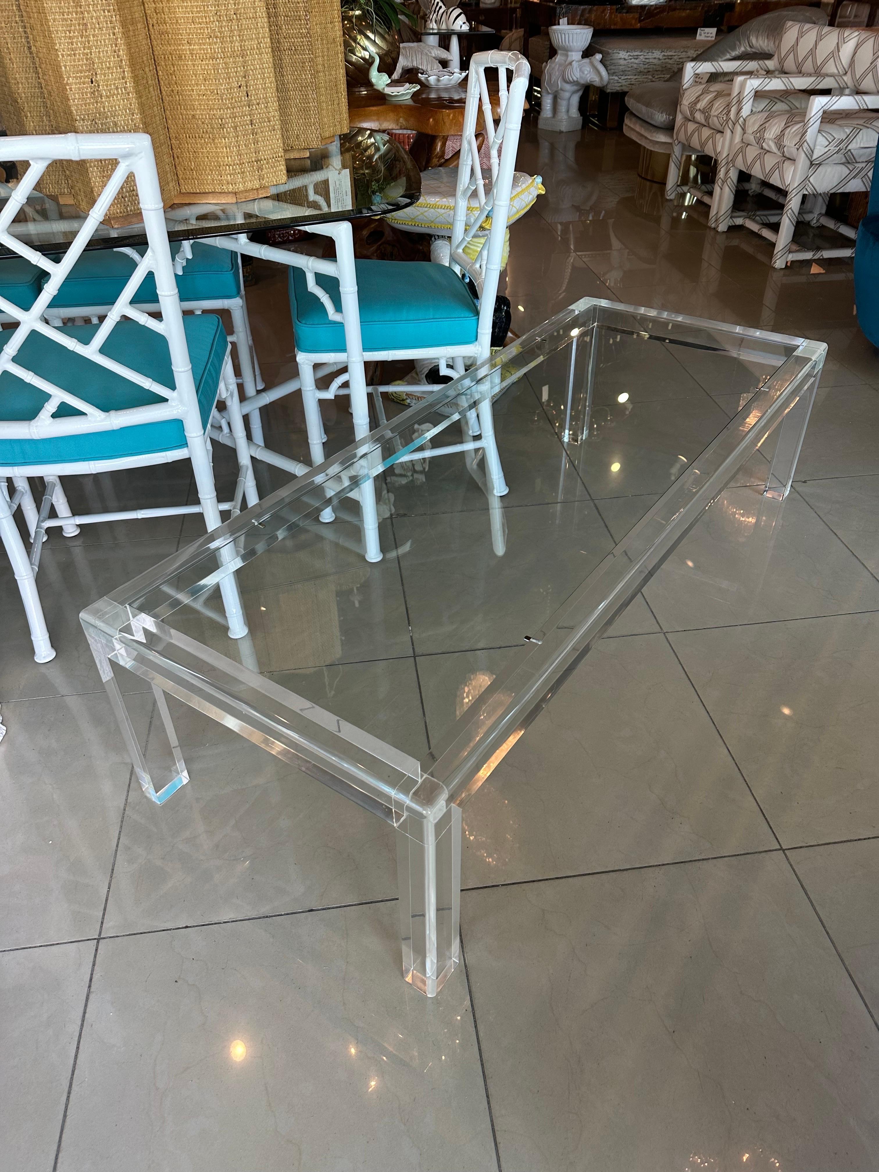Vintage Modern Lucite Coffee Cocktail Table Glass Top Rectangle In Good Condition In West Palm Beach, FL