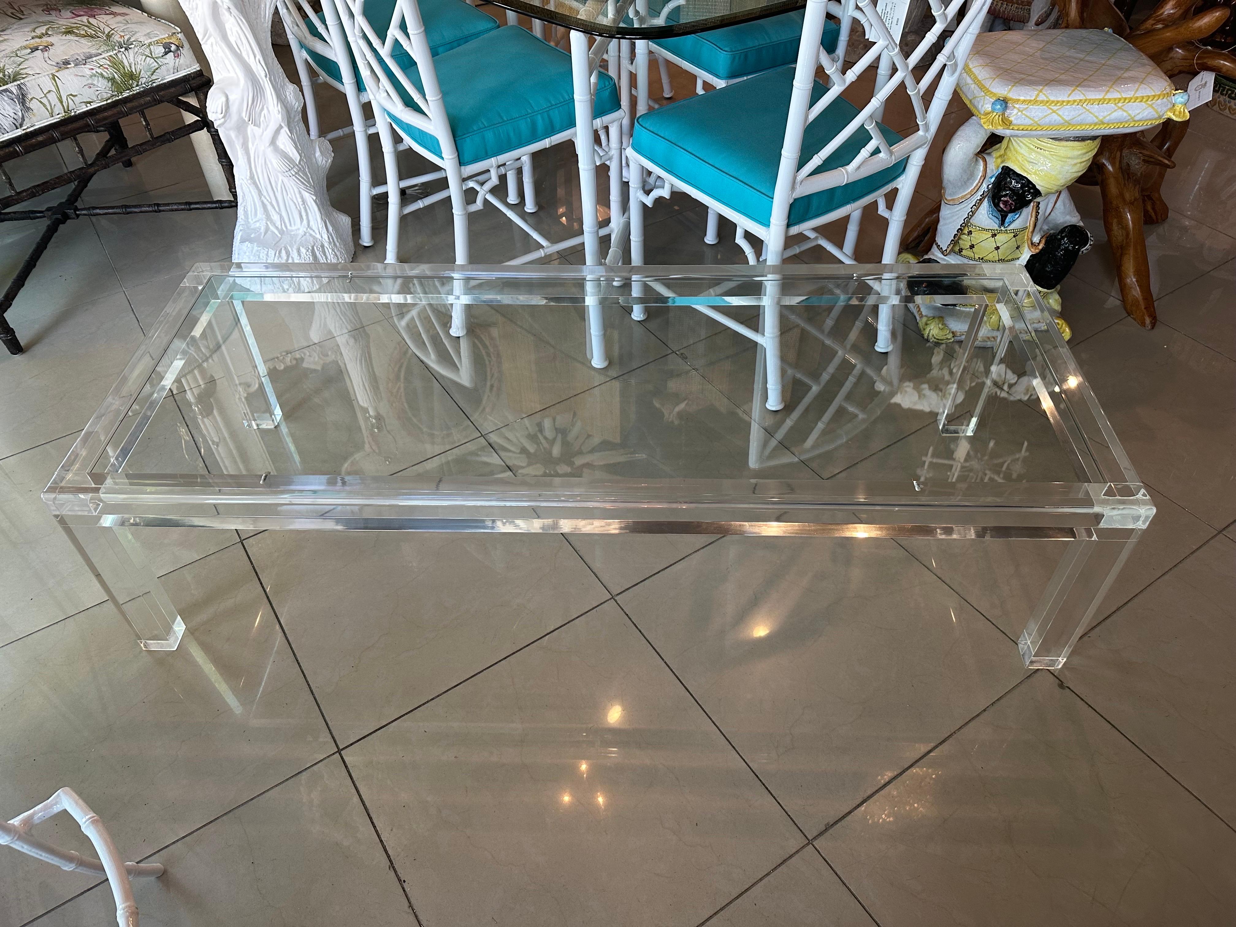 Vintage Modern Lucite Coffee Cocktail Table Glass Top Rectangle For Sale at 1stDibs