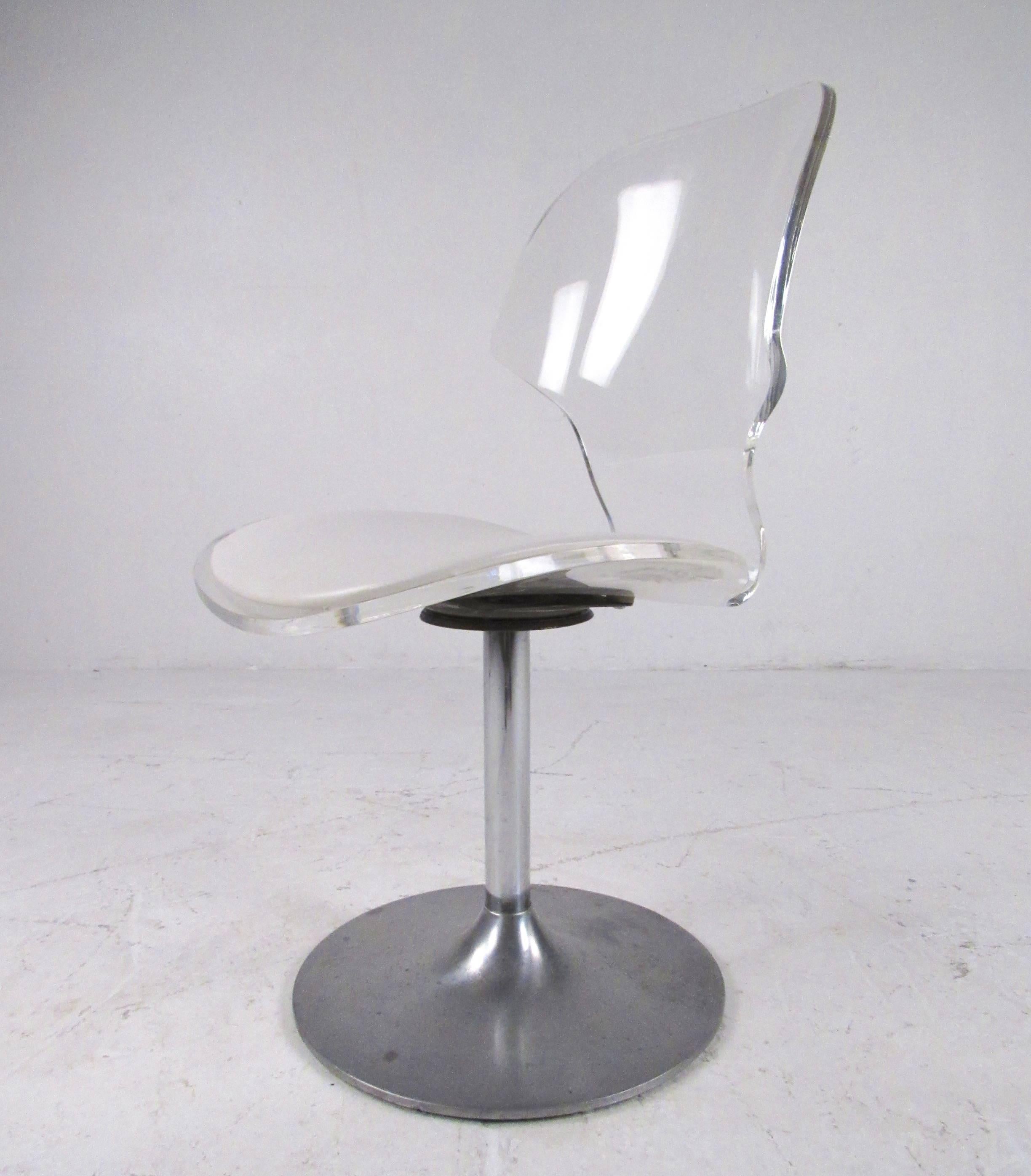 Aluminum Vintage Modern Lucite Swivel Side Chair