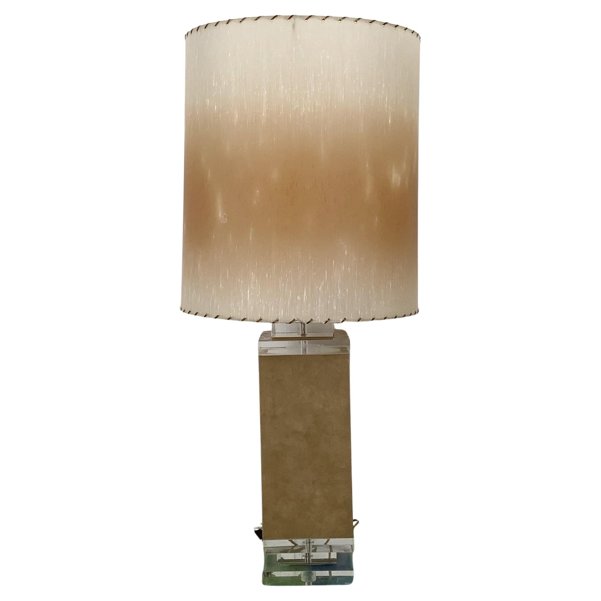 Vintage Modern Lucite Table Lamp with Cylindrical Shade