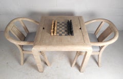 Vintage Modern Maitland Smith Tessellated Stone Game Table with Two Chairs