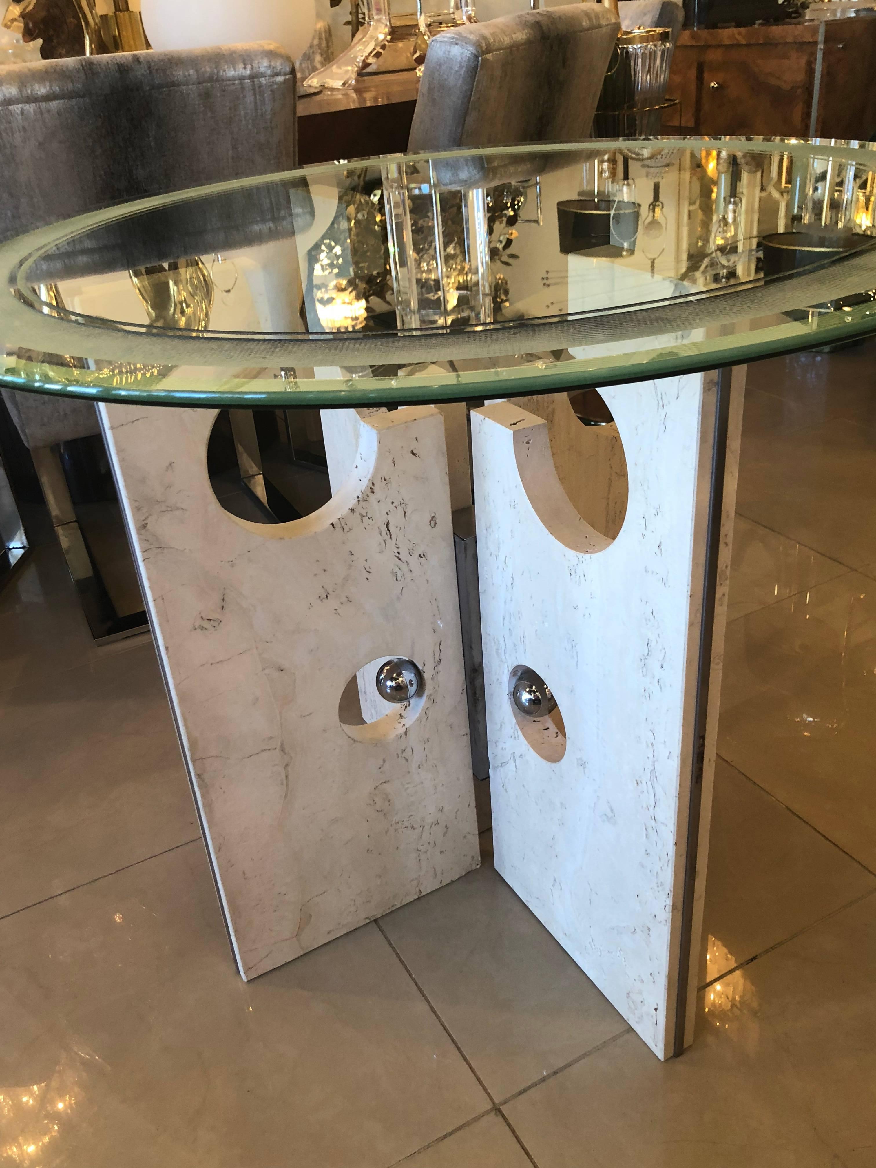 Table de salle à manger ou table basse moderne vintage en marbre et chrome  6