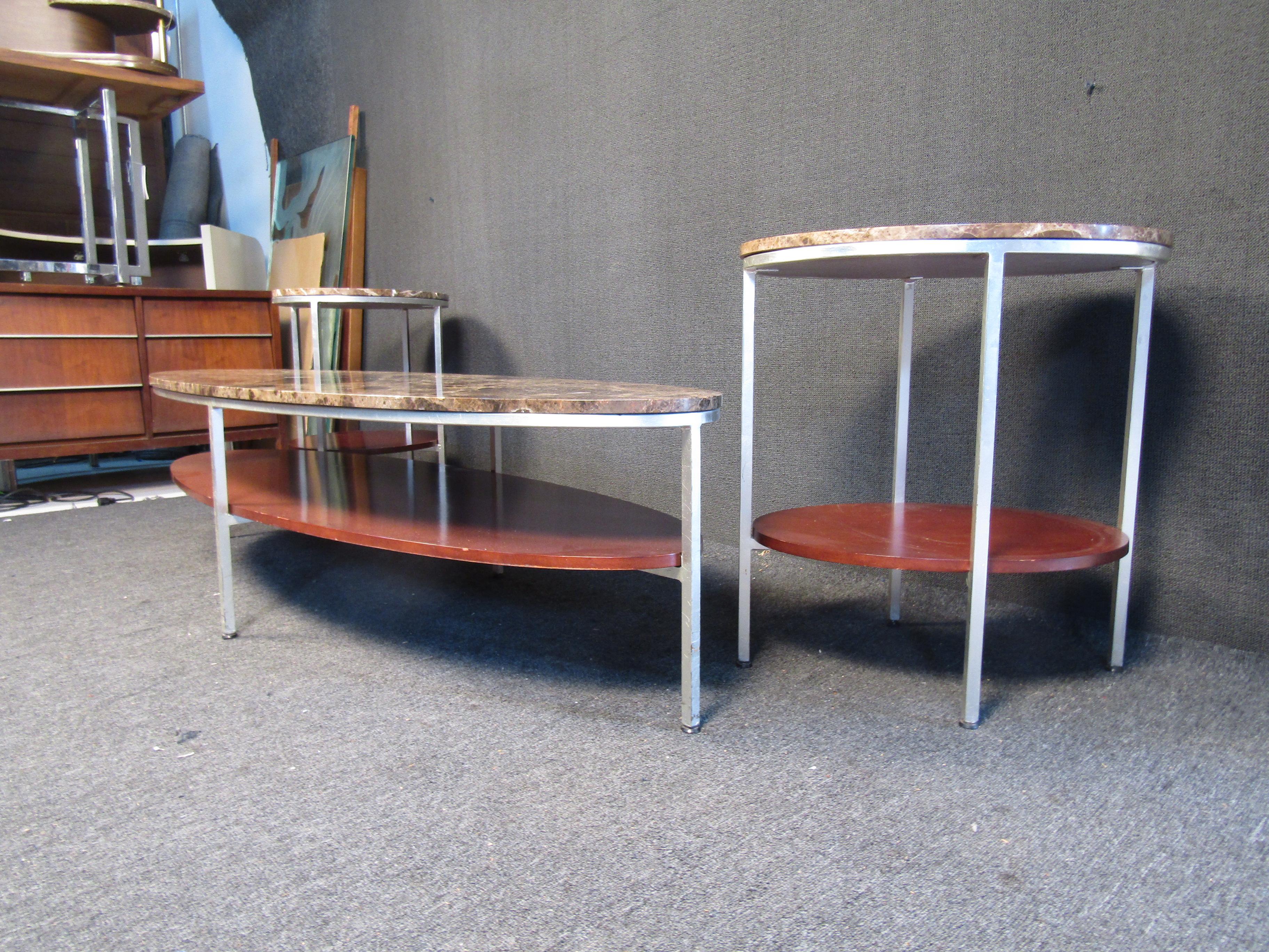 Vintage Modern Marble Coffee Table Set In Good Condition For Sale In Brooklyn, NY