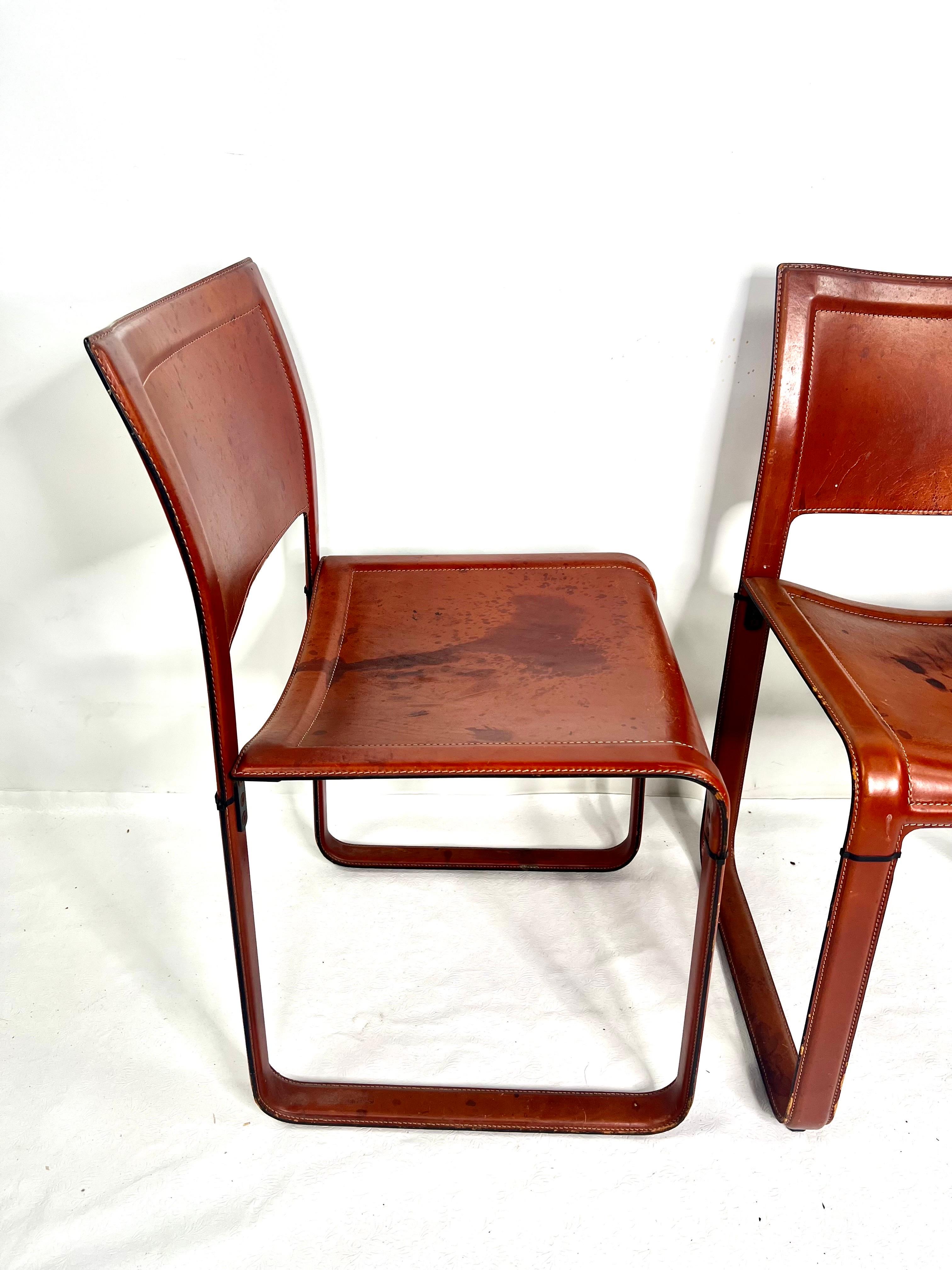 Italian Vintage Modern Matteo Grassi Red Leather Chairs, a Pair For Sale