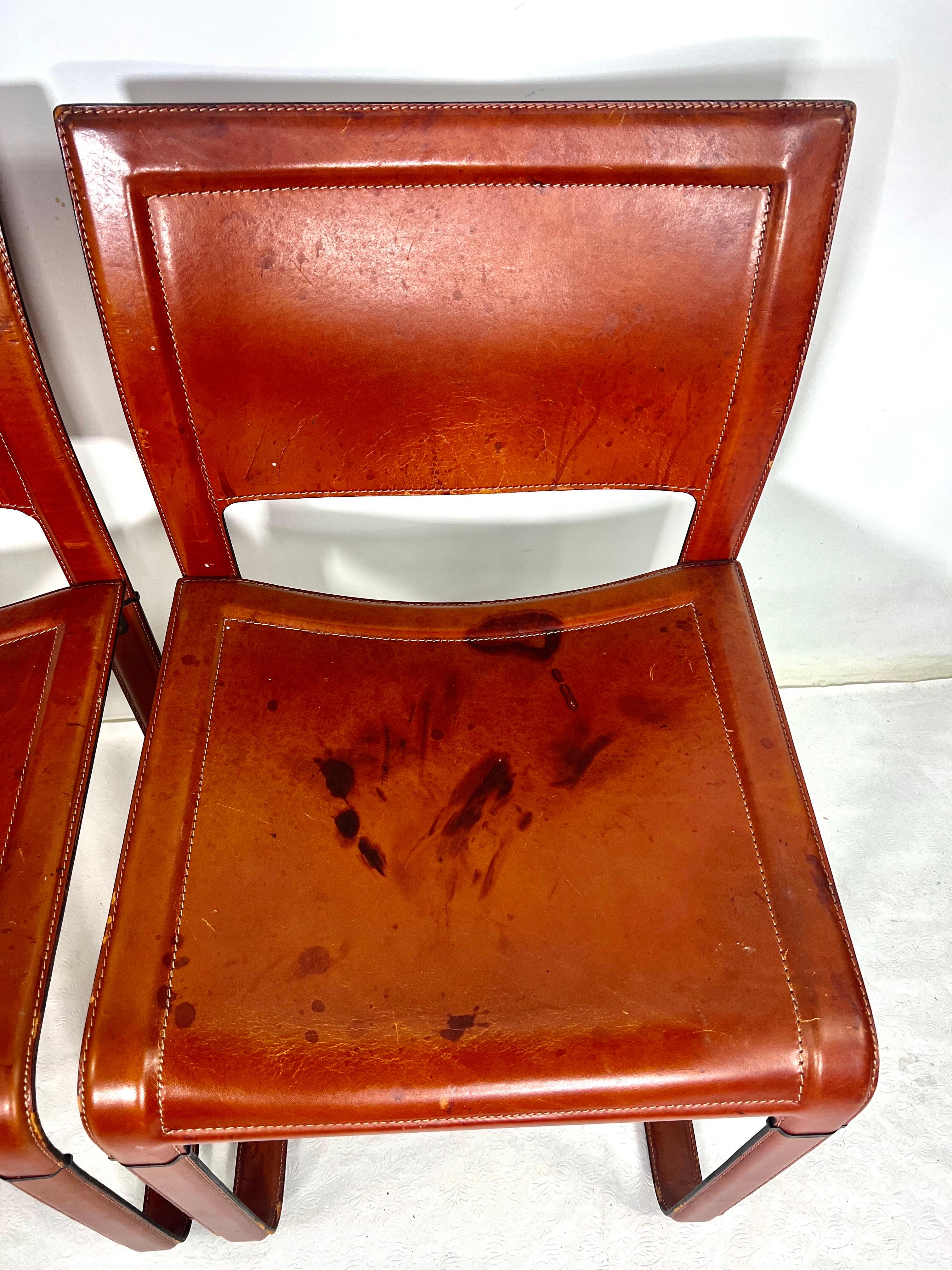 Vintage Modern Matteo Grassi Red Leather Chairs, a Pair In Good Condition For Sale In Esperance, NY