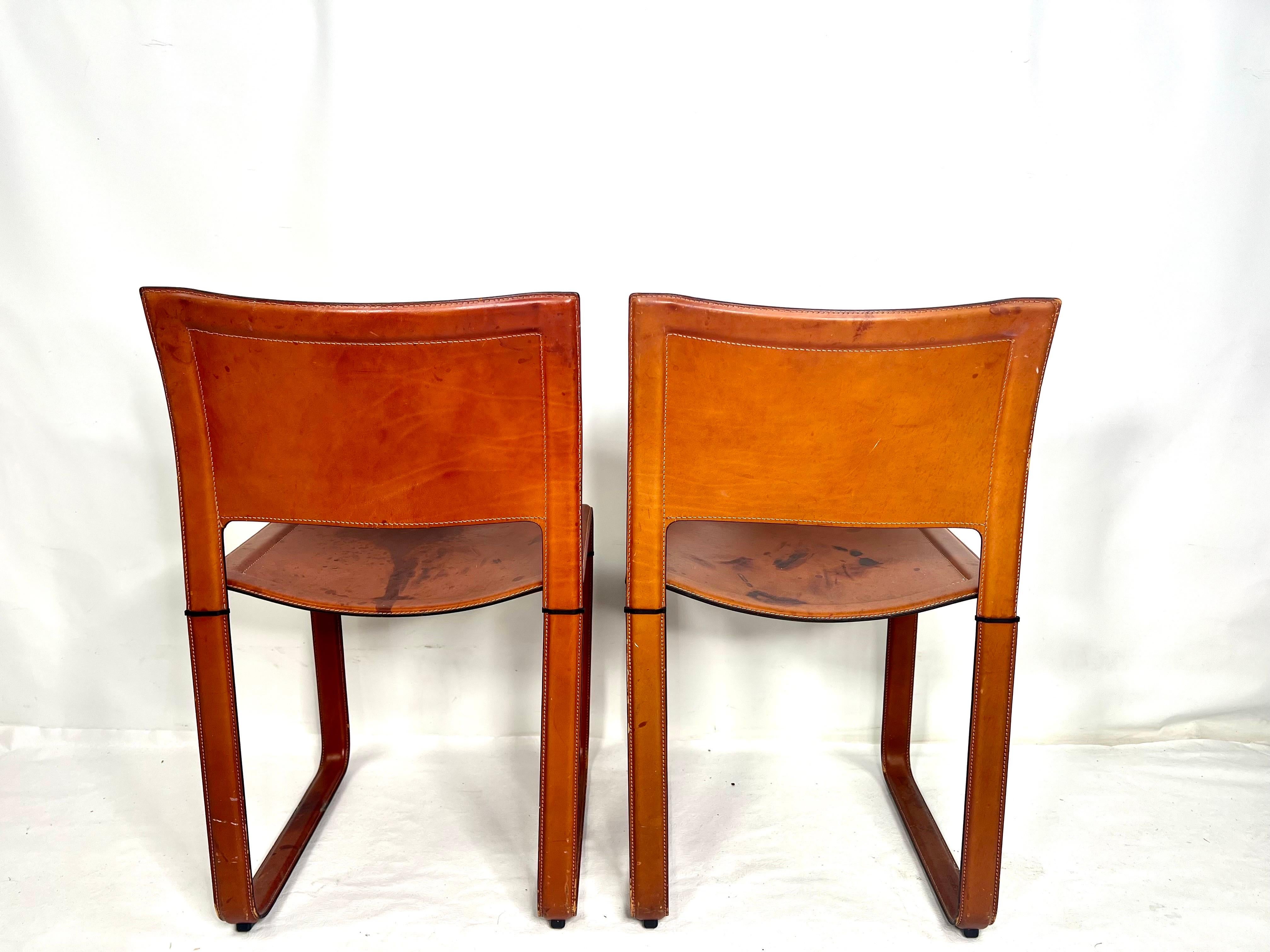 Late 20th Century Vintage Modern Matteo Grassi Red Leather Chairs, a Pair For Sale