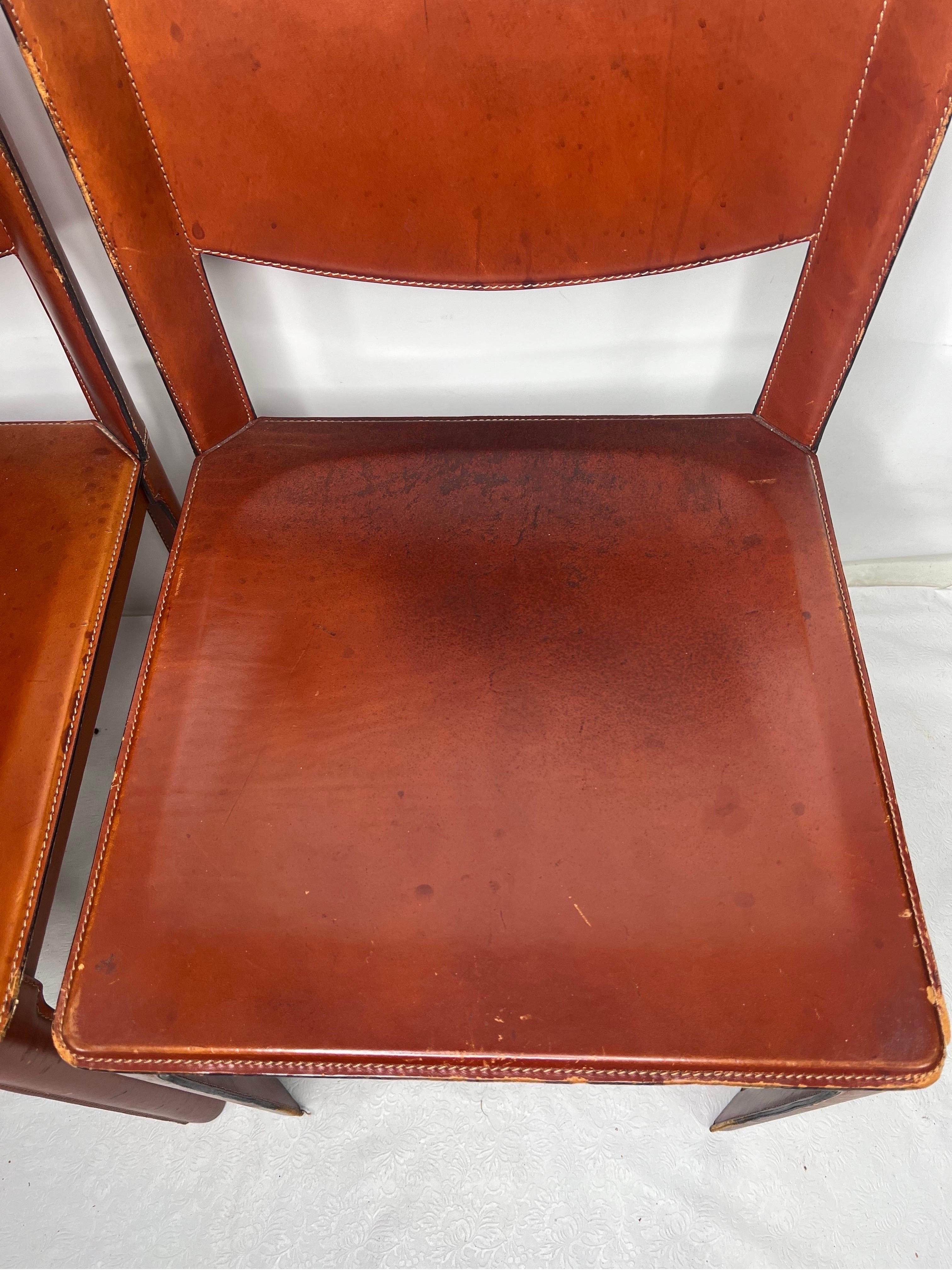 Late 20th Century Vintage Modern Matteo Grassi Red Leather Chairs, Set of 4 For Sale