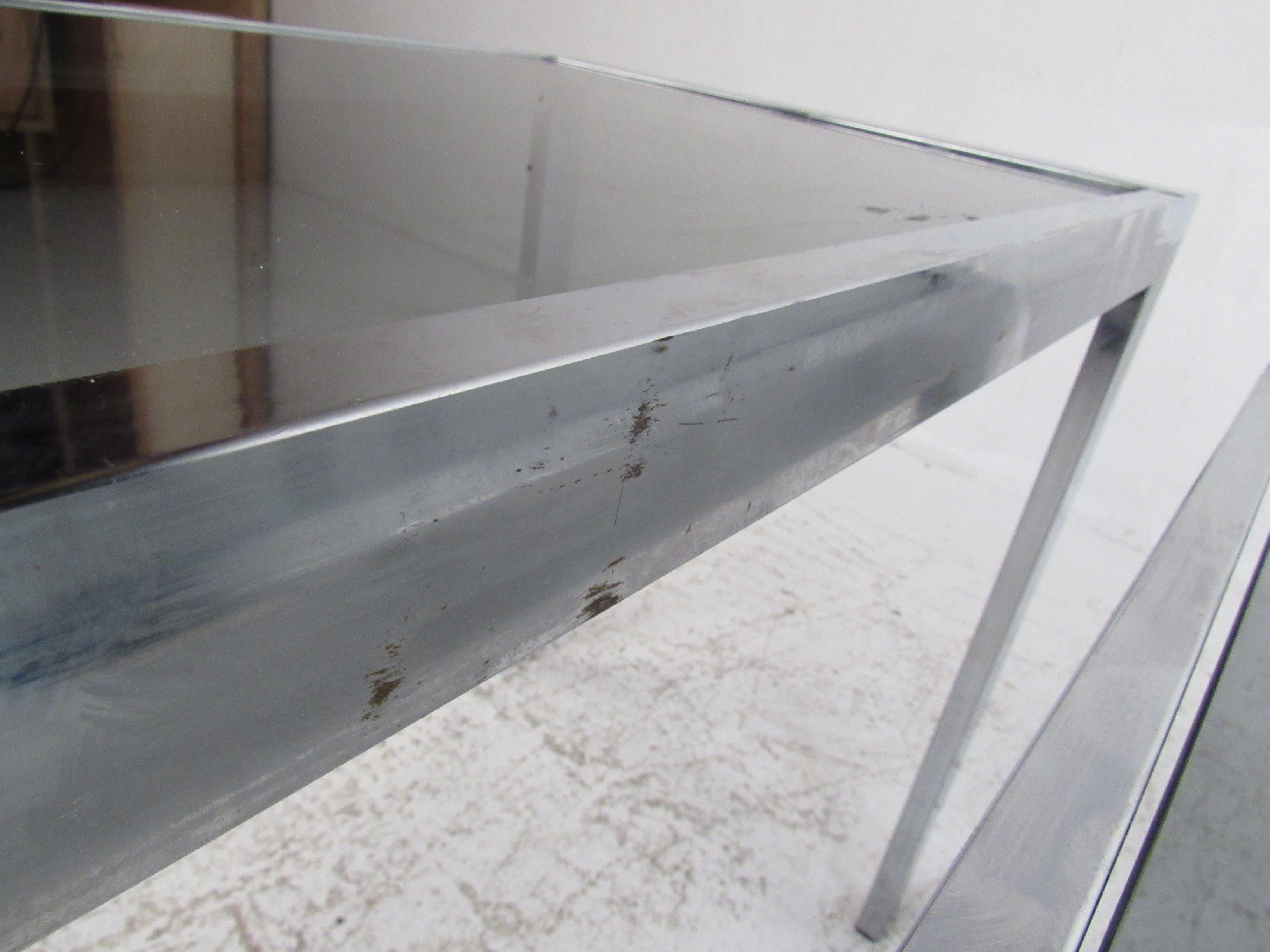 VIntage Modern Metal and Glass Nesting Tables For Sale 9