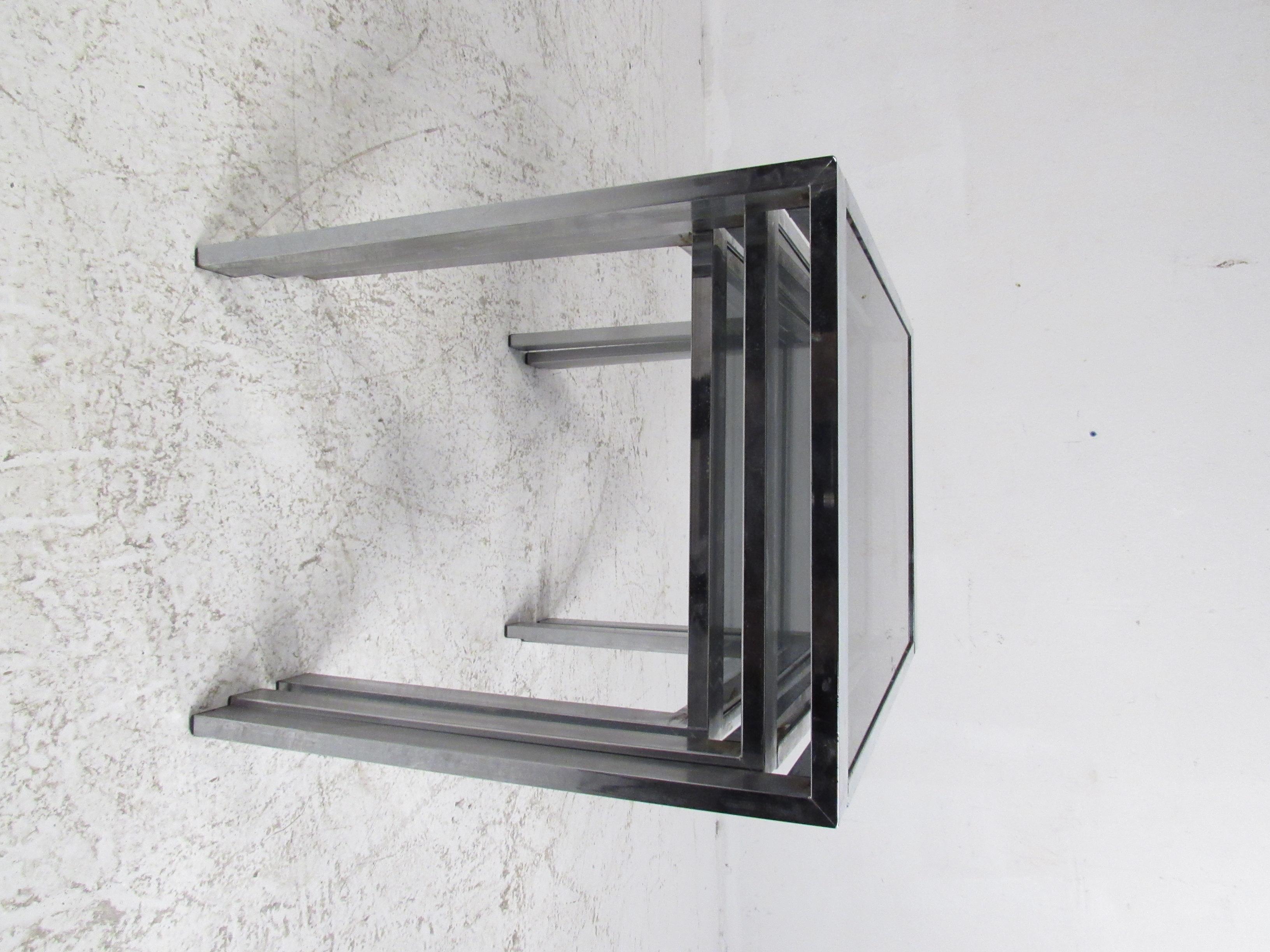 Late 20th Century VIntage Modern Metal and Glass Nesting Tables For Sale
