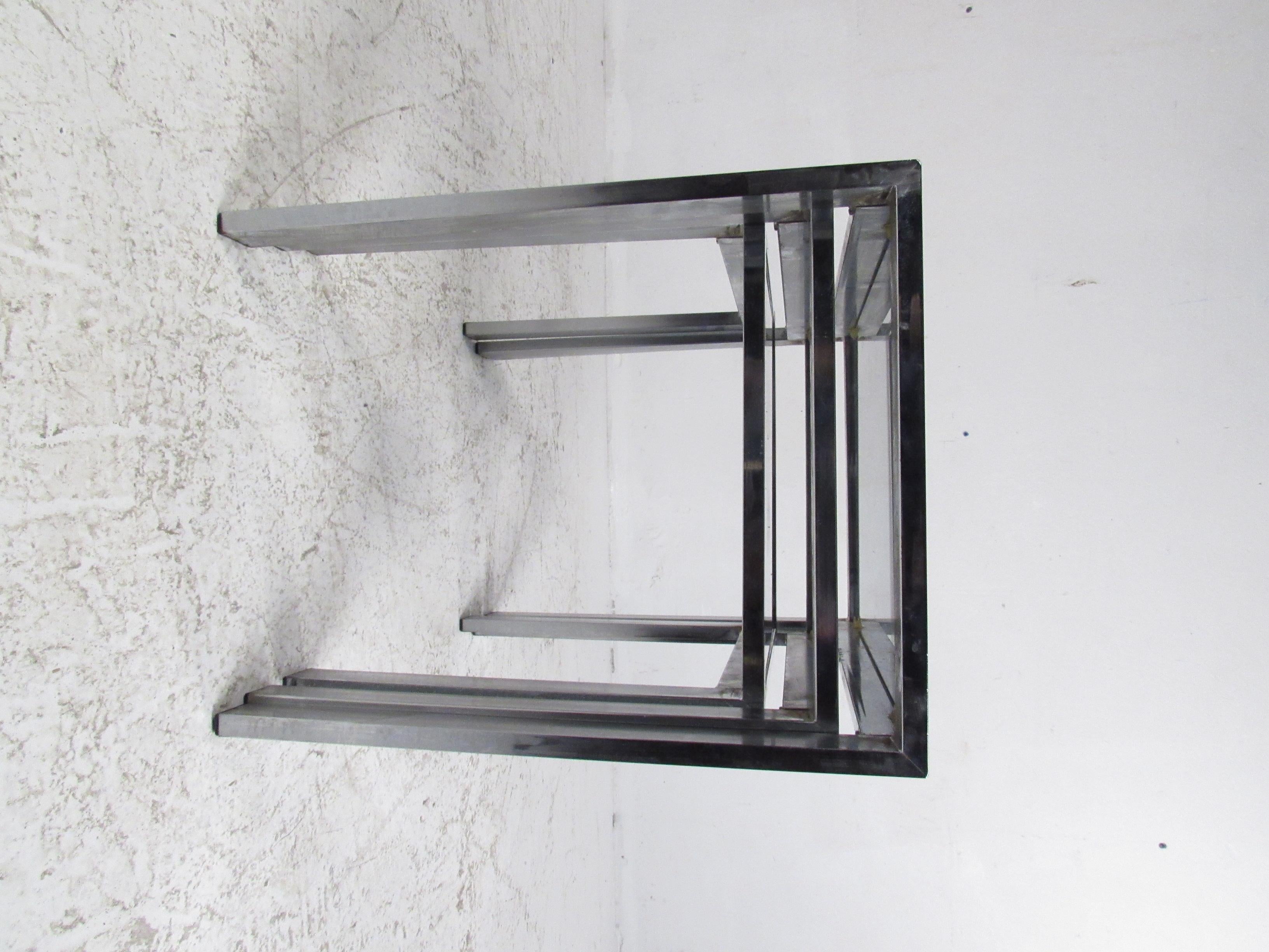VIntage Modern Metal and Glass Nesting Tables For Sale 1