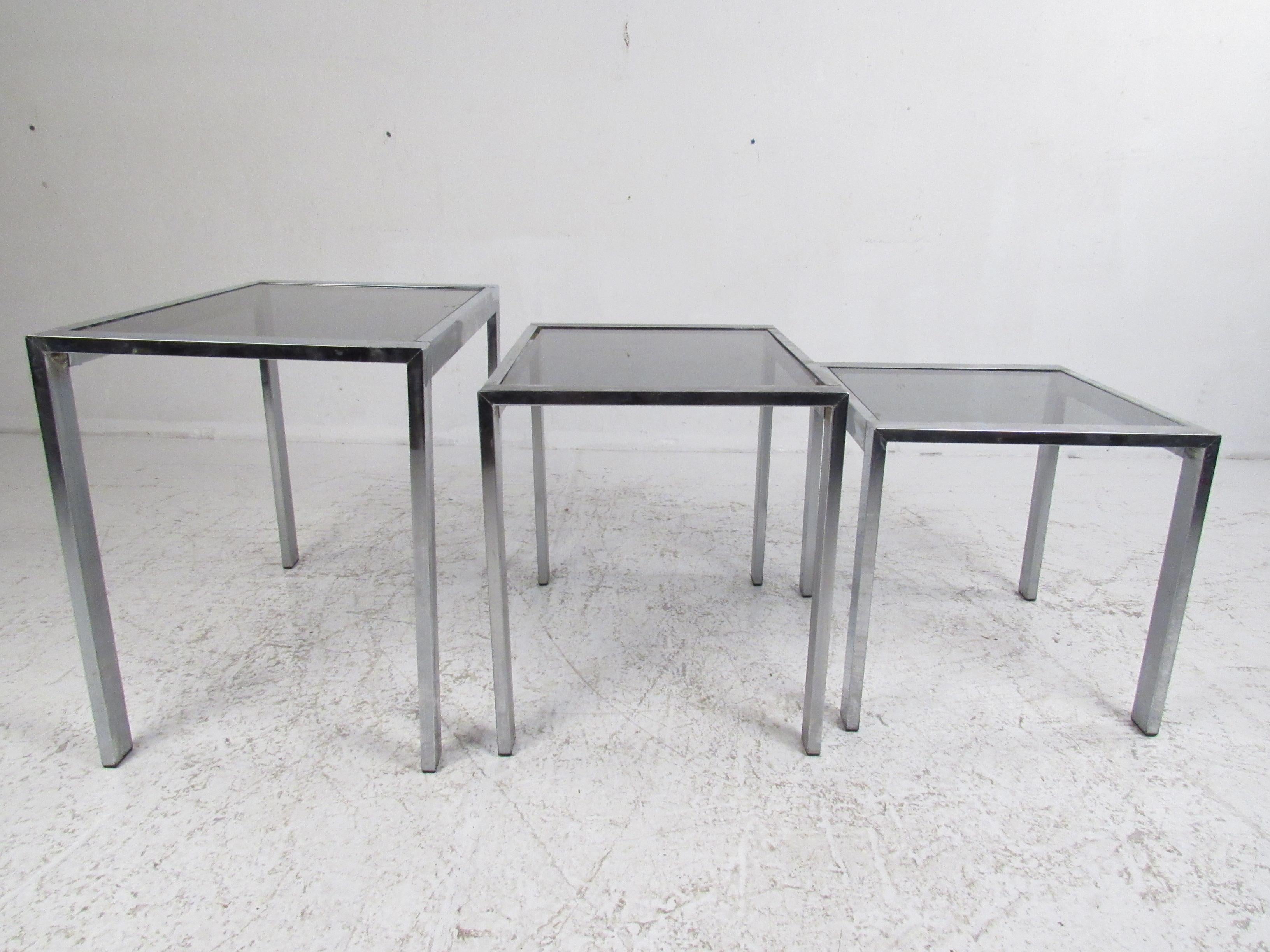VIntage Modern Metal and Glass Nesting Tables For Sale 2