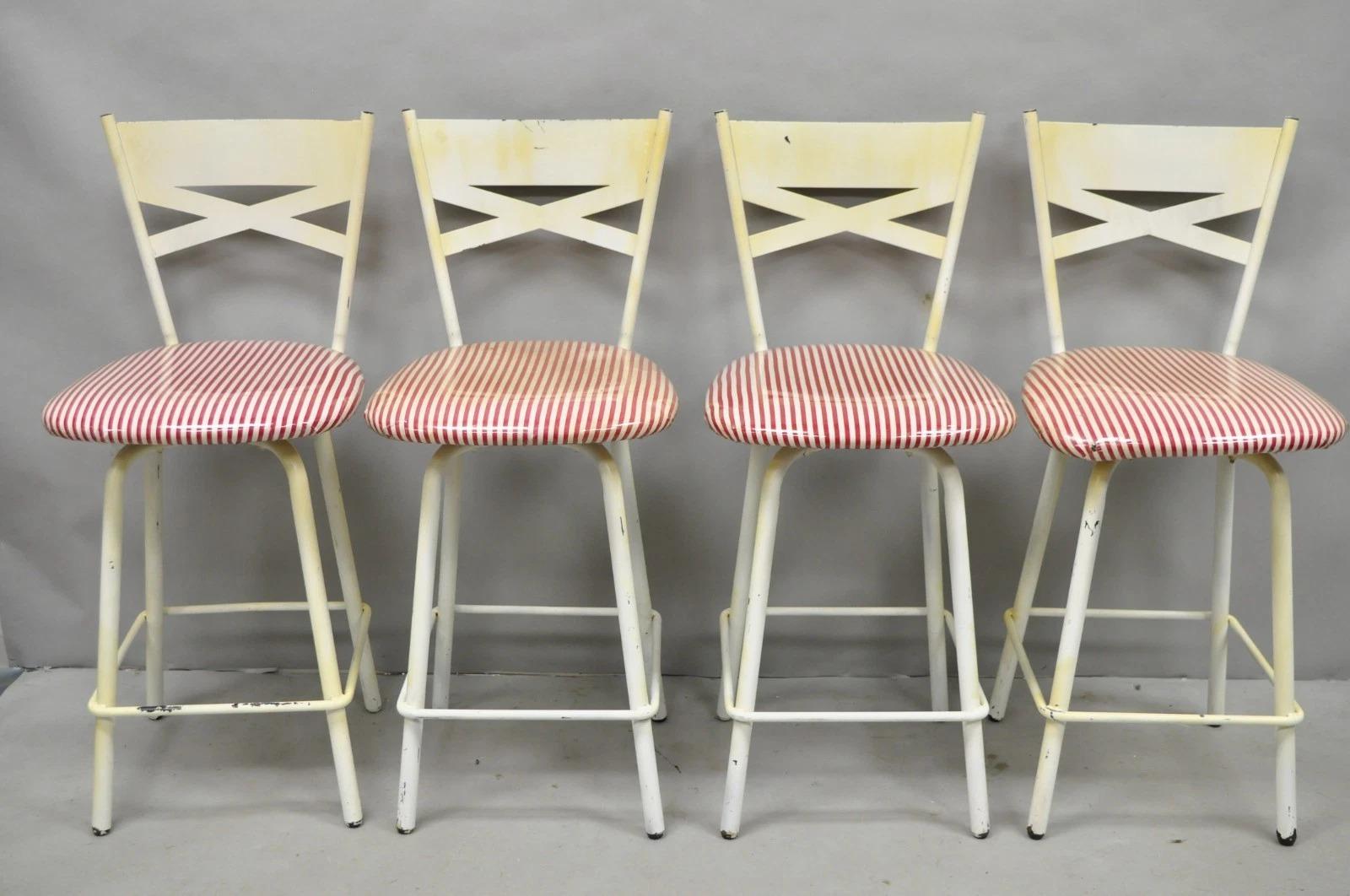 Vintage Modern Metall Weiß lackiert Swivel Amisco Counter Barhocker - Set von 4 im Angebot 7