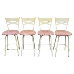 Vintage Modern Metal White Painted Swivel Amisco Counter Bar Stool - Set of 4