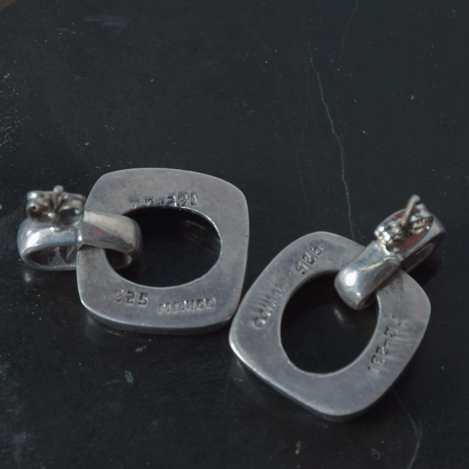 Late 20th Century Vintage Modern Mexico Sterling Silver 925, Dangle Earrings, Taxco Designer